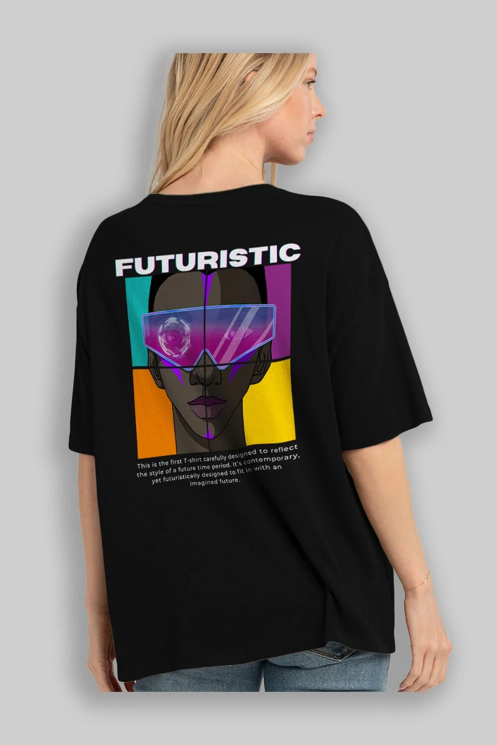 Futuristic Streetwear Arka Baskılı Oversize t-shirt Erkek Kadın Unisex