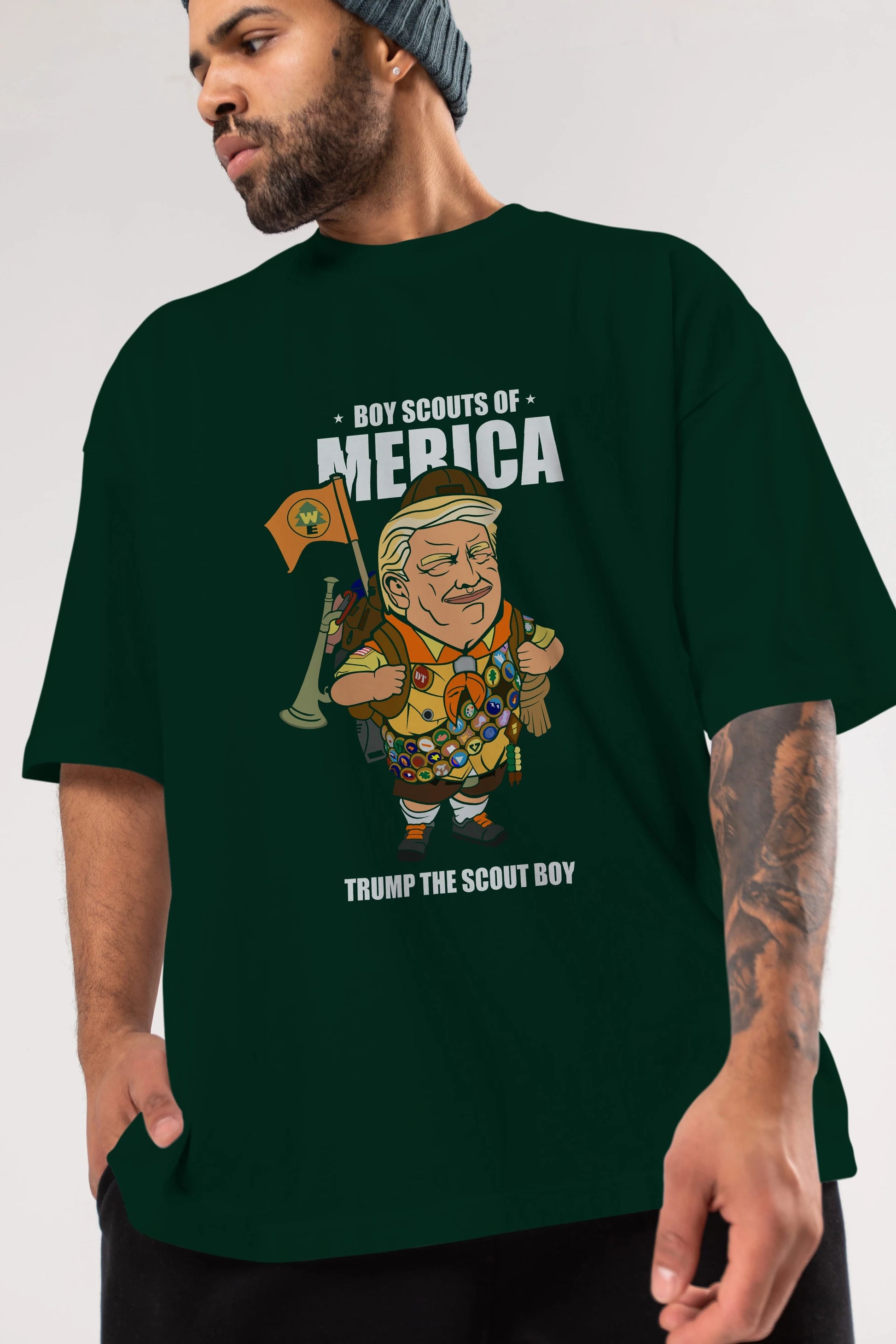 Trump Scout Boy Ön Baskılı Oversize t-shirt Erkek Kadın Unisex %100 Pamuk tişort