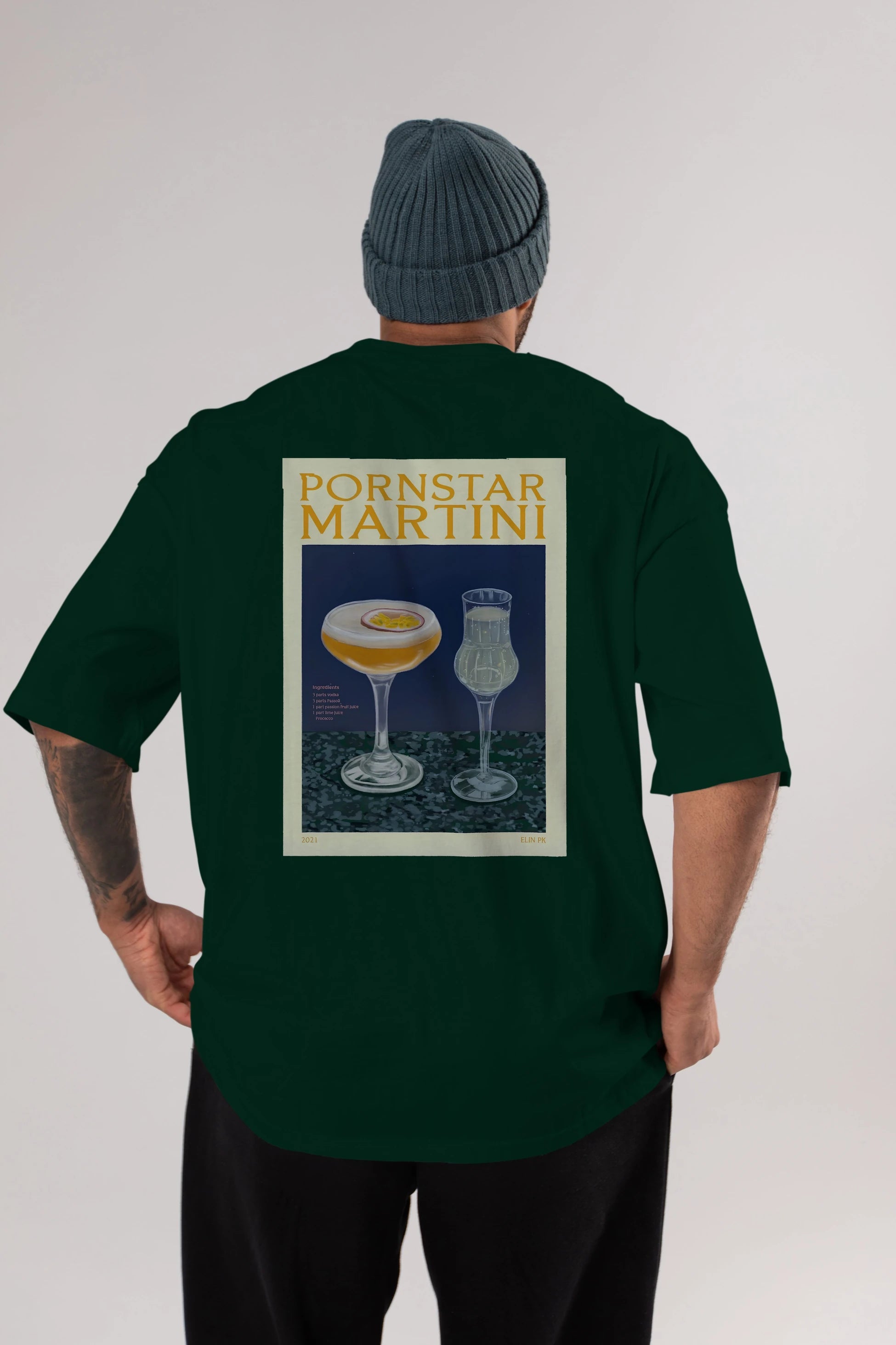 P.rnstar Martini Arka Baskılı Oversize t-shirt Erkek Kadın Unisex %100 Pamuk Bisiklet Yaka tişort
