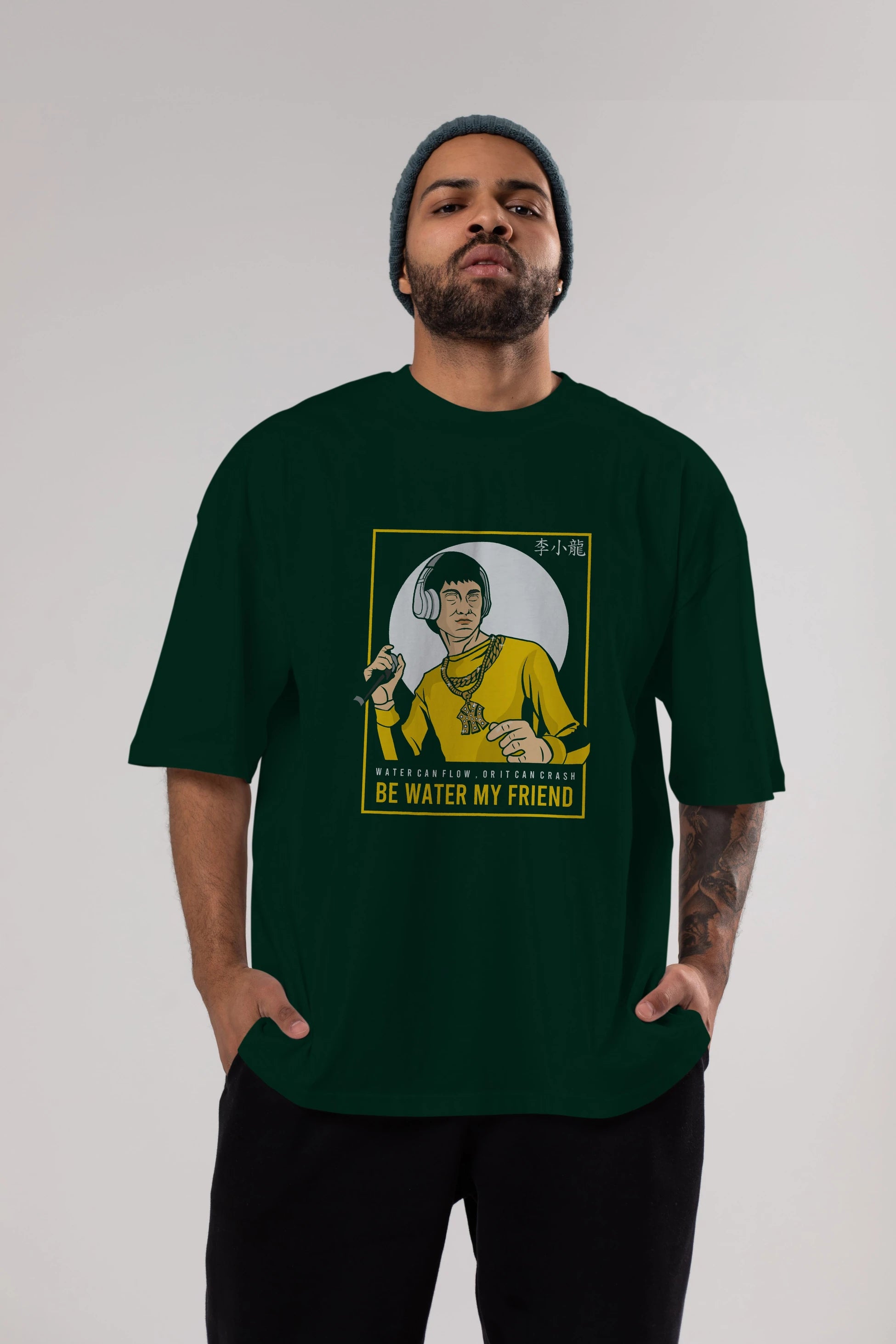 Bruce Lee Rapper Ön Baskılı Oversize t-shirt Erkek Kadın Unisex %100 Pamuk tişort