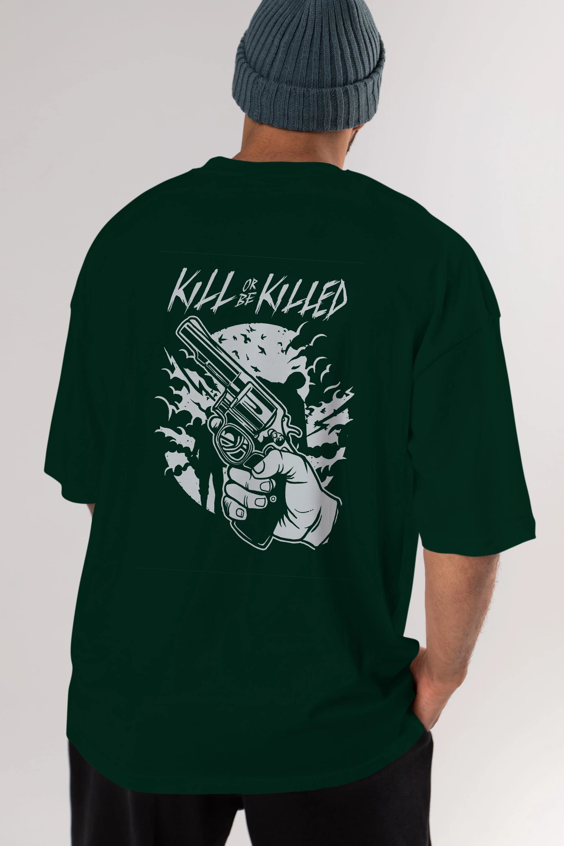 Zombie Shooter Arka Baskılı Oversize t-shirt Erkek Kadın Unisex %100 Pamuk