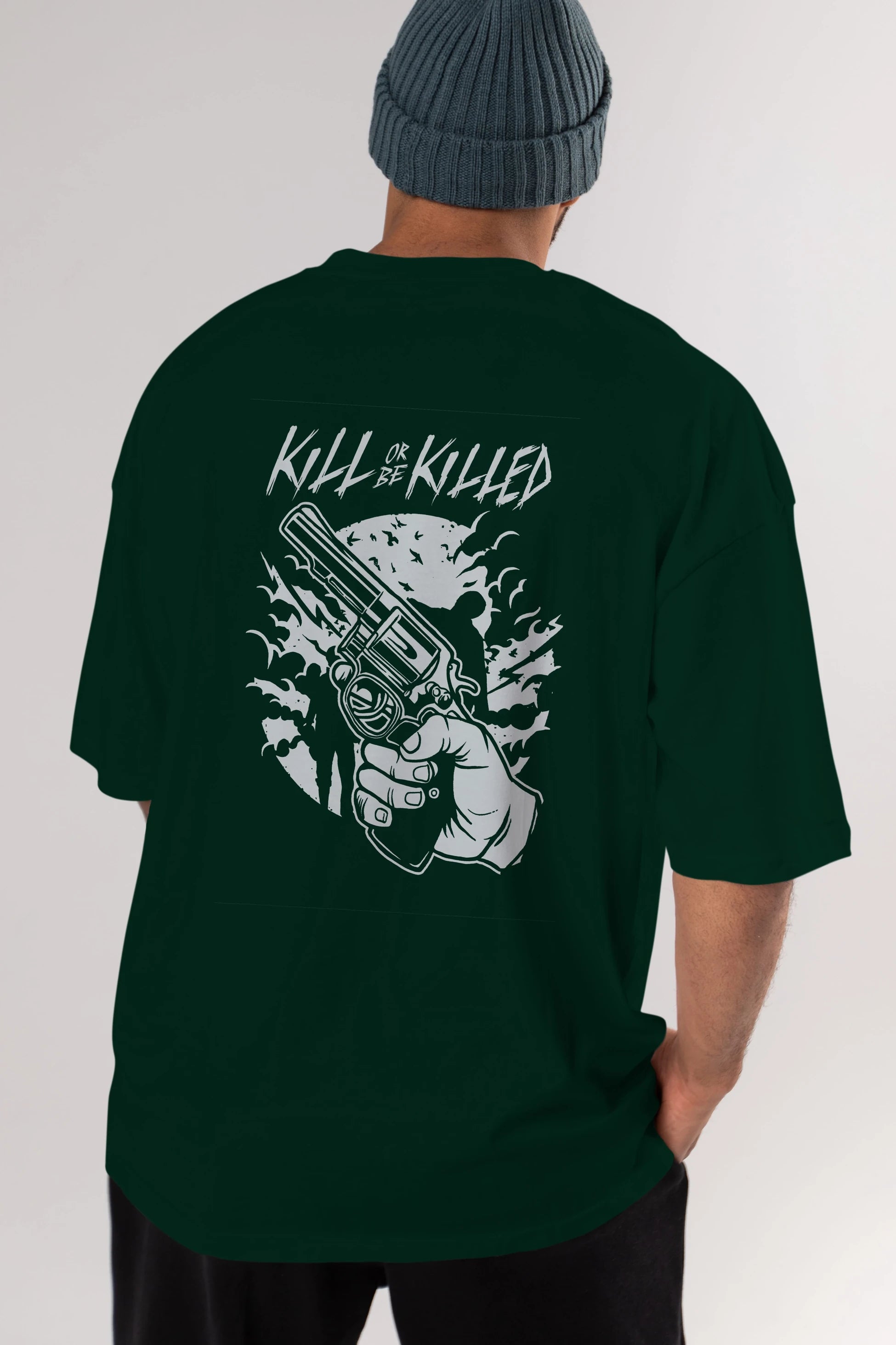 Zombie Shooter Arka Baskılı Oversize t-shirt Erkek Kadın Unisex %100 Pamuk