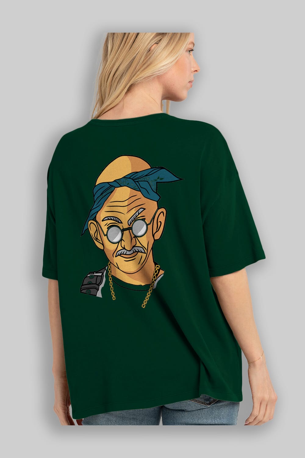 Tupac Gandhi Arka Baskılı Oversize t-shirt Erkek Kadın Unisex %100 Pamuk tişort