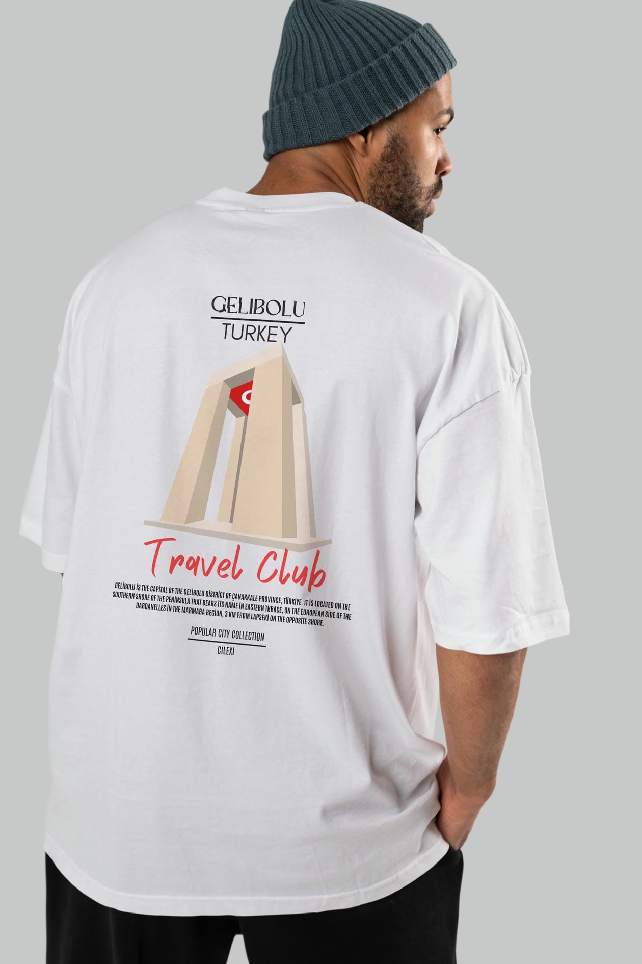 Gelibolu Turkey Arka Baskılı Oversize t-shirt Erkek Kadın Pamuk Bisiklet Yaka tişort
