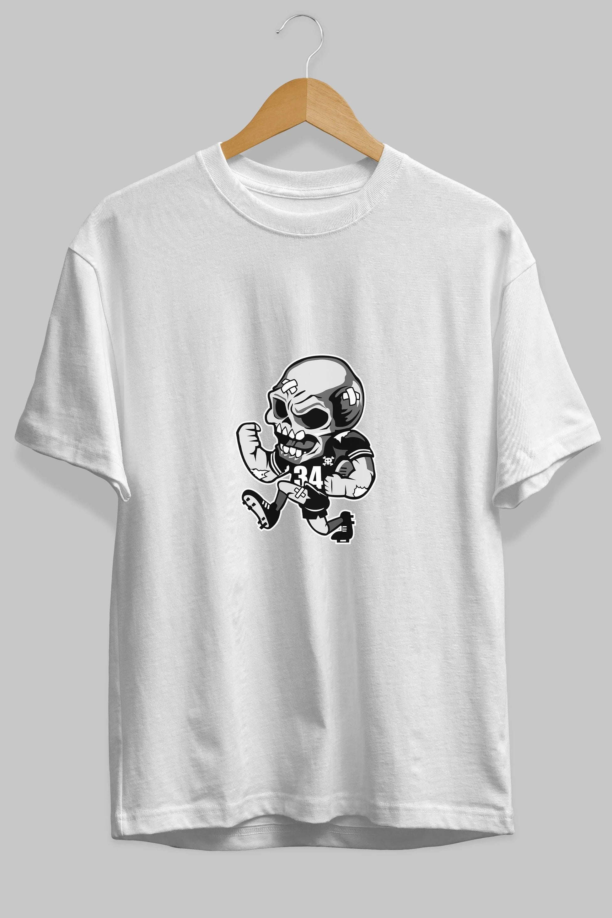 Skull Football Ön Baskılı Oversize t-shirt Erkek Kadın Unisex %100 Pamuk tişort