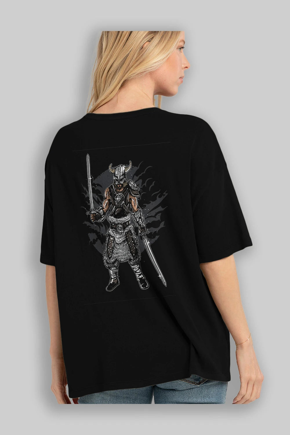 Dark Viking Arka Baskılı Oversize t-shirt Erkek Kadın Unisex %100 Pamuk
