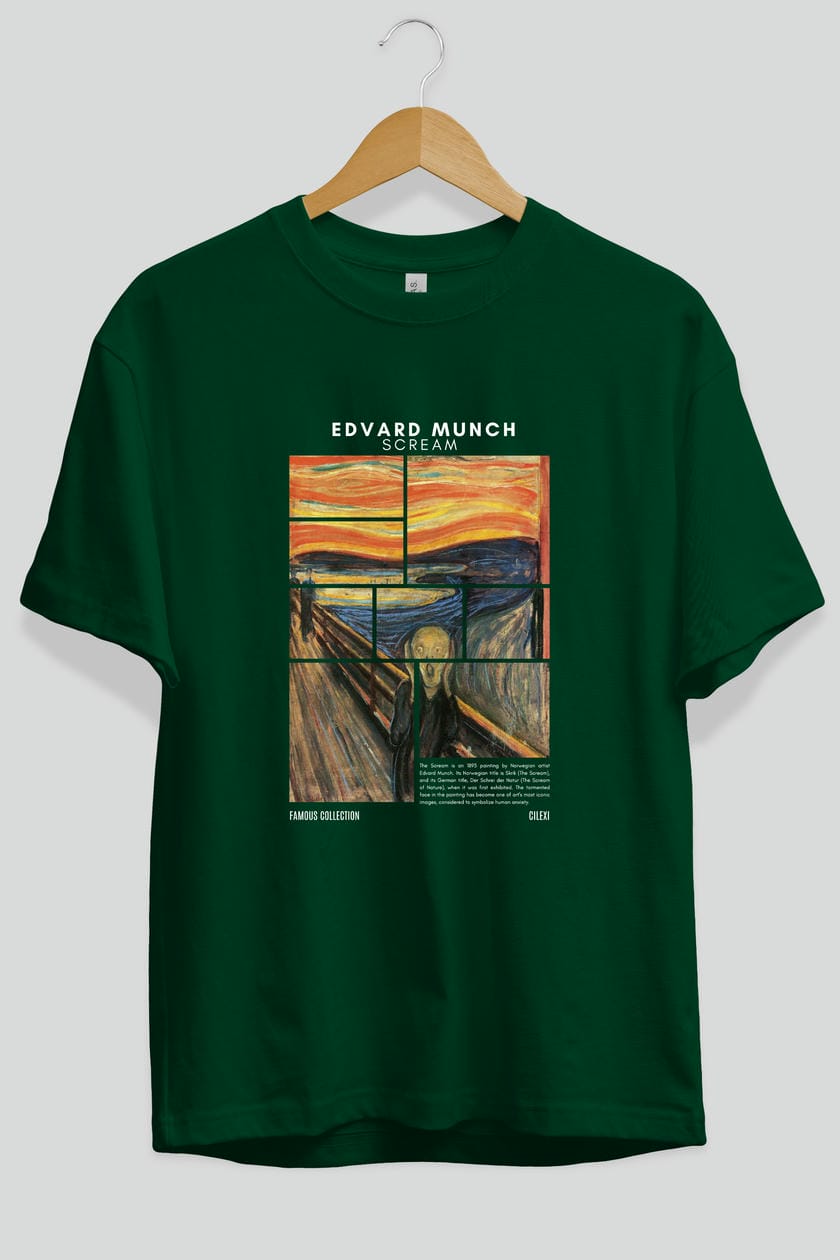 Edvard Munch Scream ön Baskılı Oversize t-shirt Erkek Kadın Bisiklet Yaka Pamuk tişort