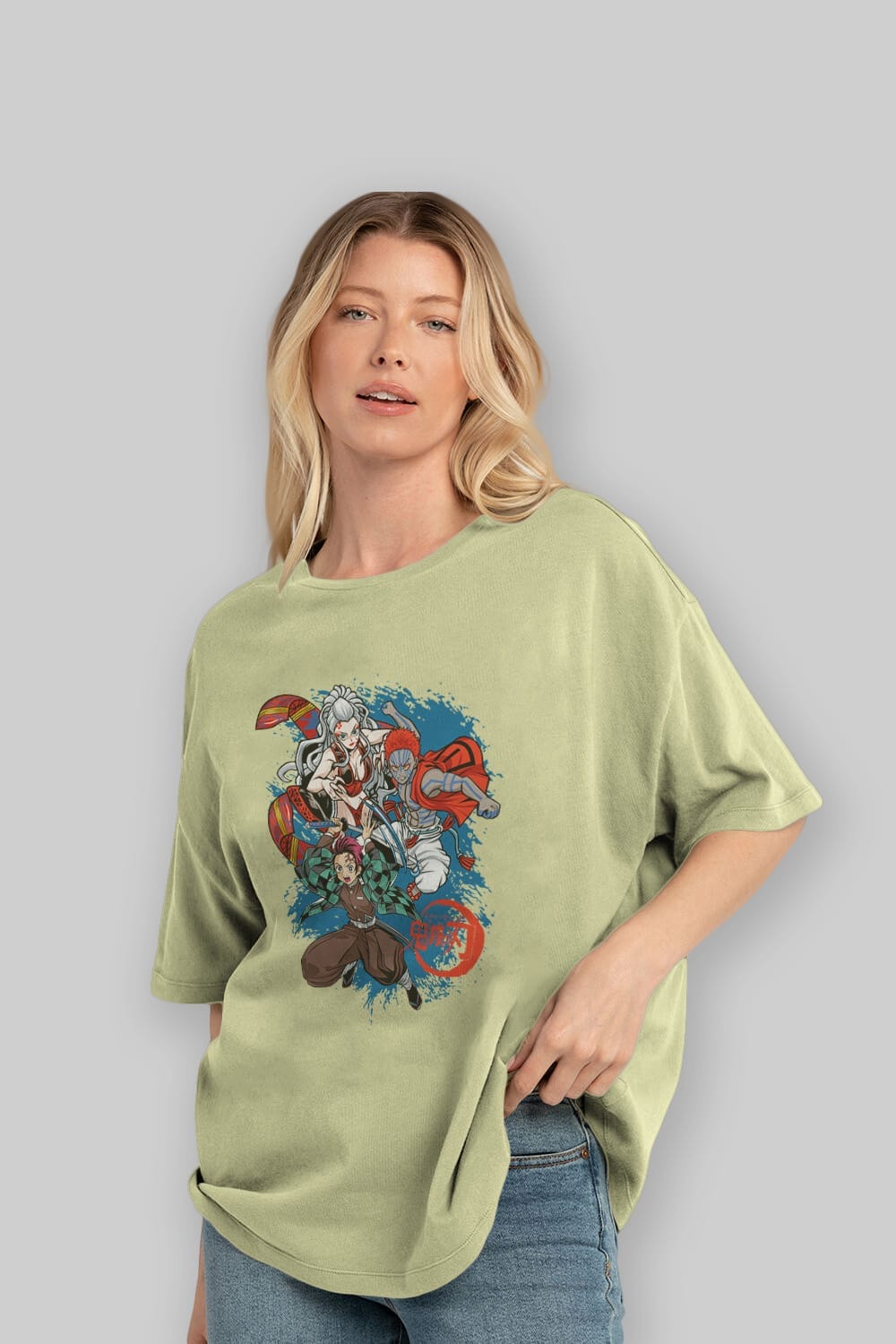 TANJIRO ,AKAZA,DAKI Anime Ön Baskılı Oversize t-shirt %100 pamuk Erkek Kadın Unisex