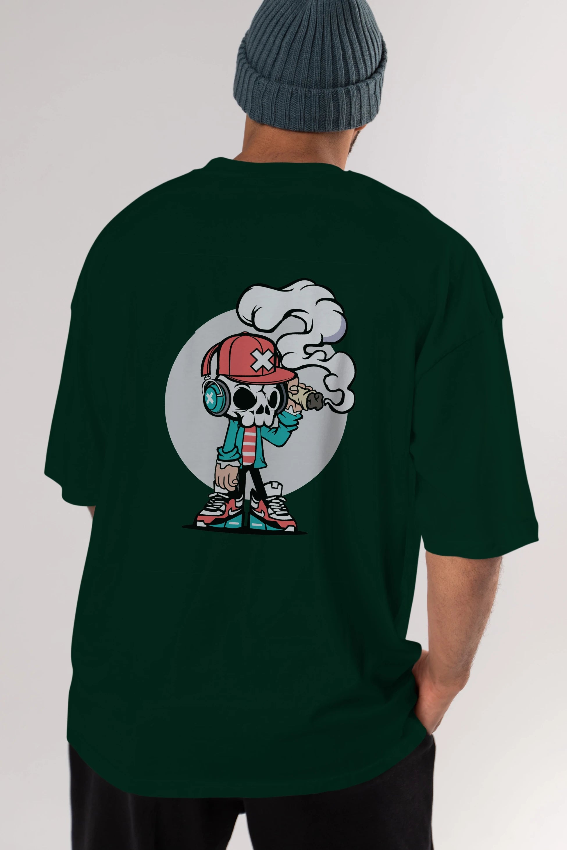 Skull Headphone Arka Baskılı Oversize t-shirt Erkek Kadın Unisex %100 Pamuk tişort
