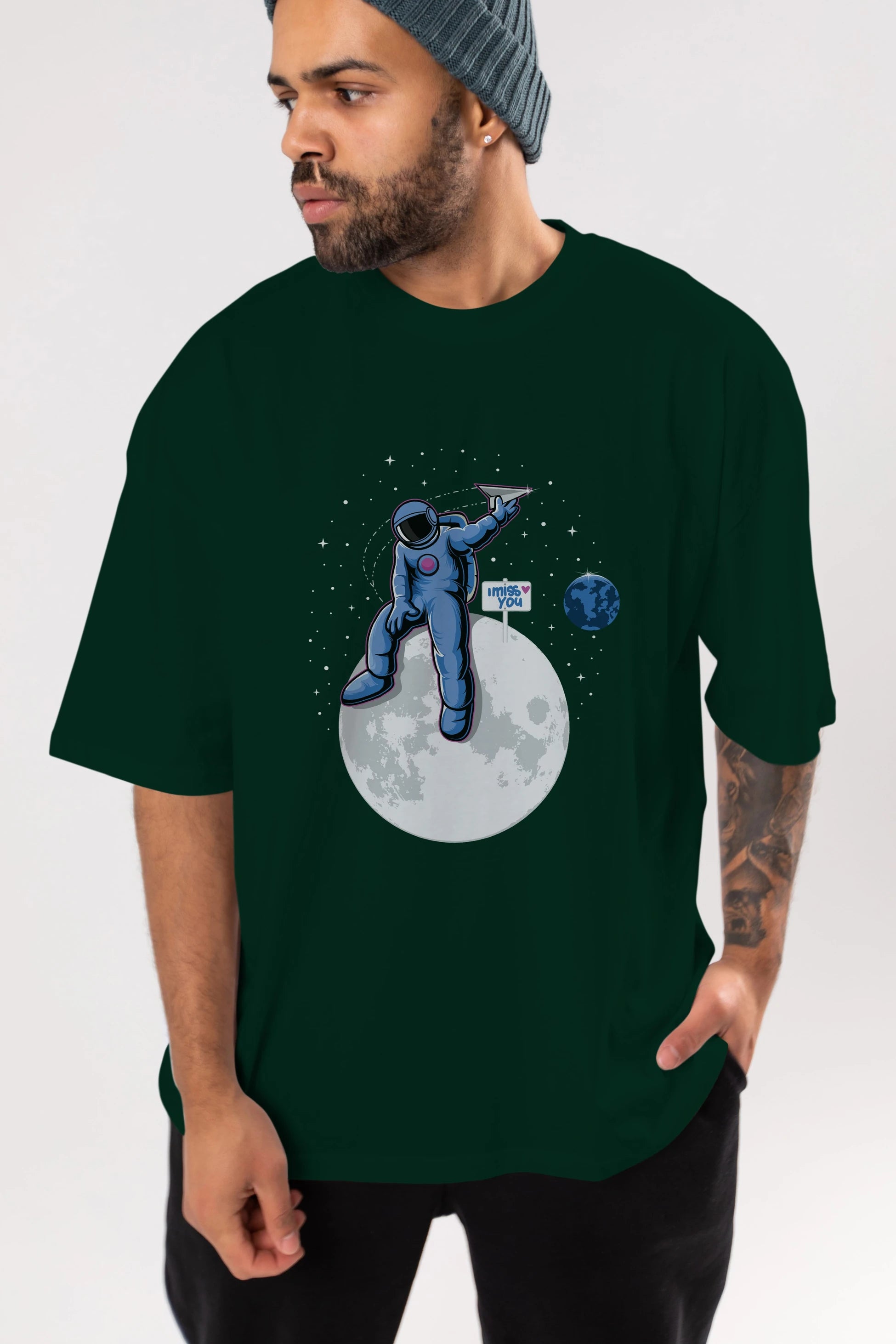 Astro Missing Earth Ön Baskılı Oversize t-shirt Erkek Kadın Unisex