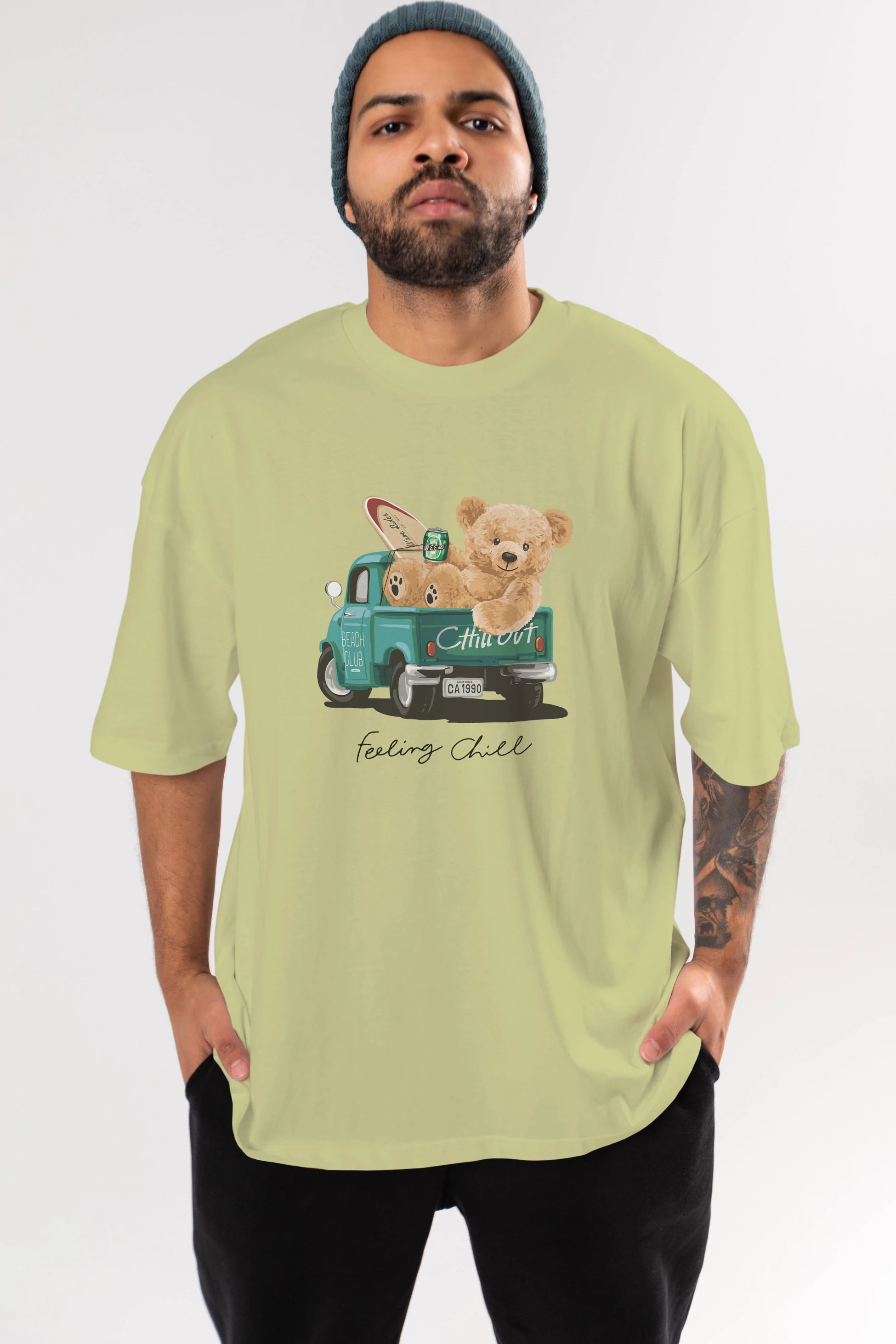 Teddy Bear Chill Out Ön Baskılı Oversize t-shirt Erkek Kadın Unisex %100 Pamuk