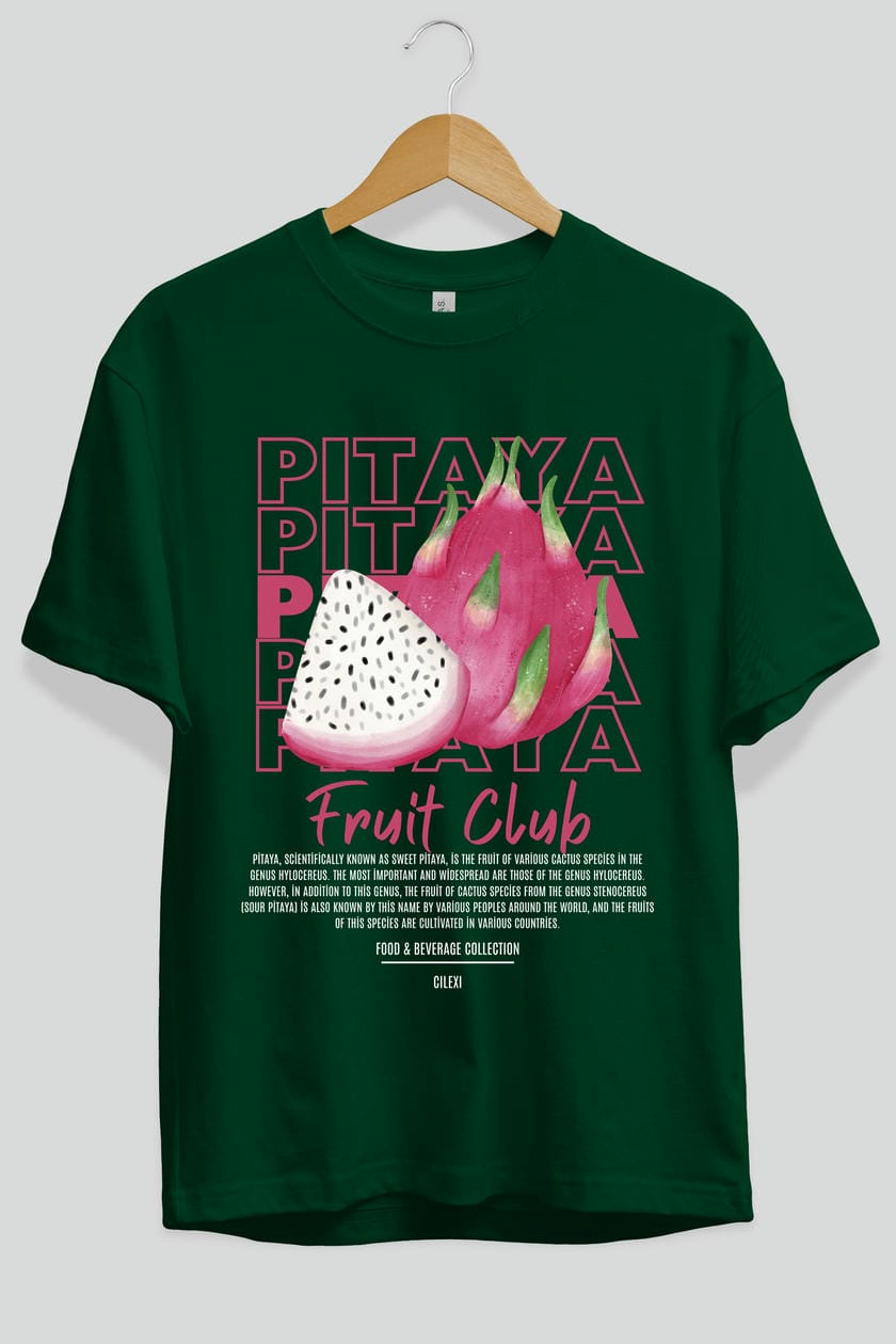Pitaya Ön Baskılı Oversize t-shirt Erkek Kadın Pamuk Bisiklet Yaka tişort