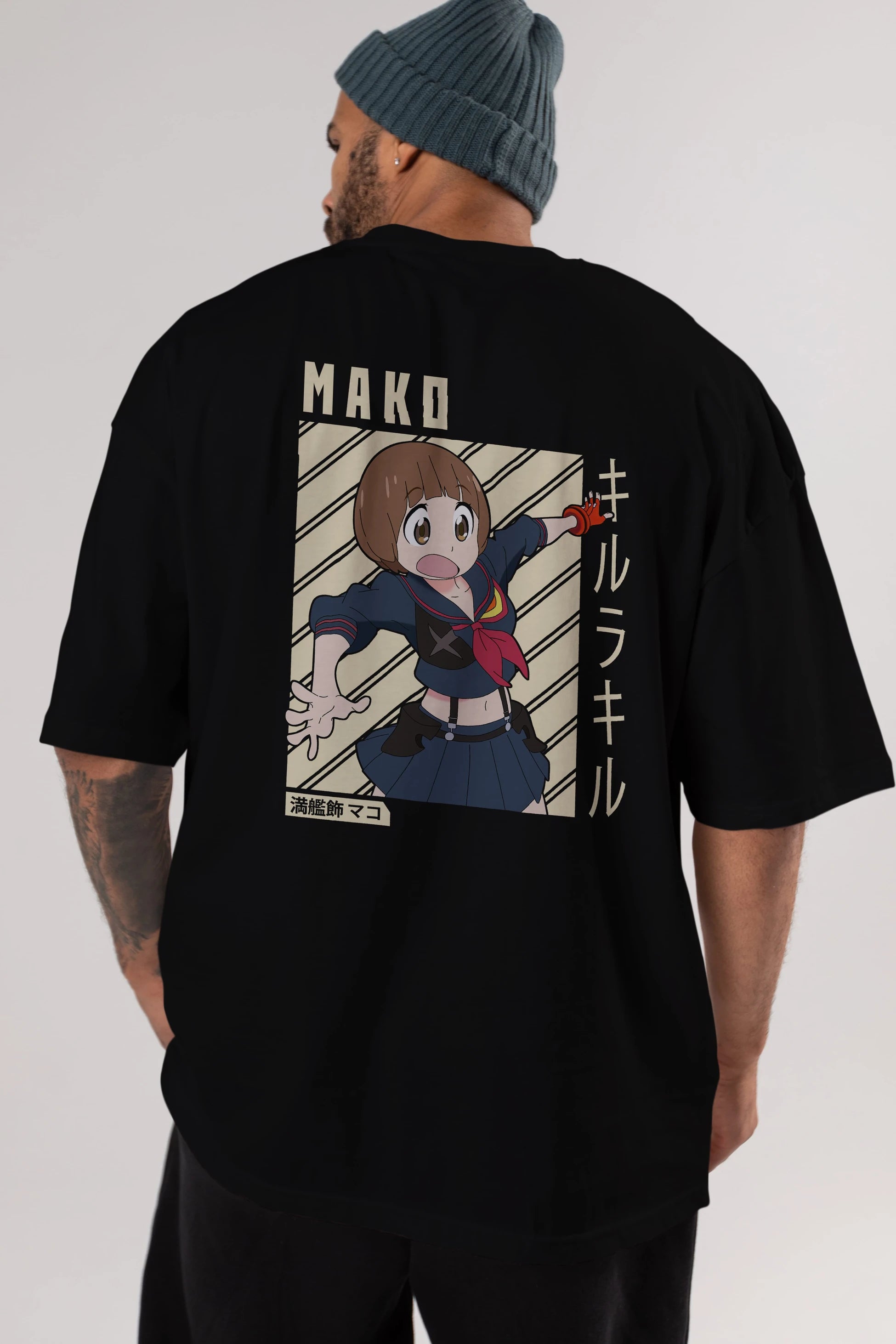 Mako Mankanshoku 1 Anime Arka Baskılı Oversize t-shirt Erkek Kadın Unisex