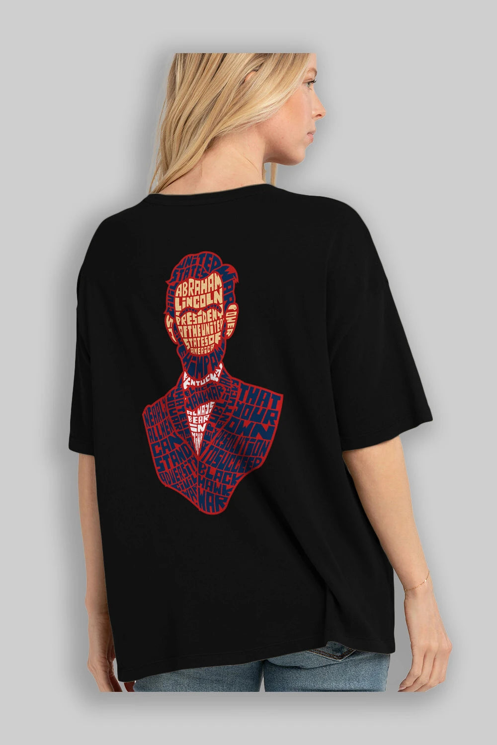 Abraham Lincoln Arka Baskılı Oversize t-shirt %100 pamuk Erkek Kadın Unisex