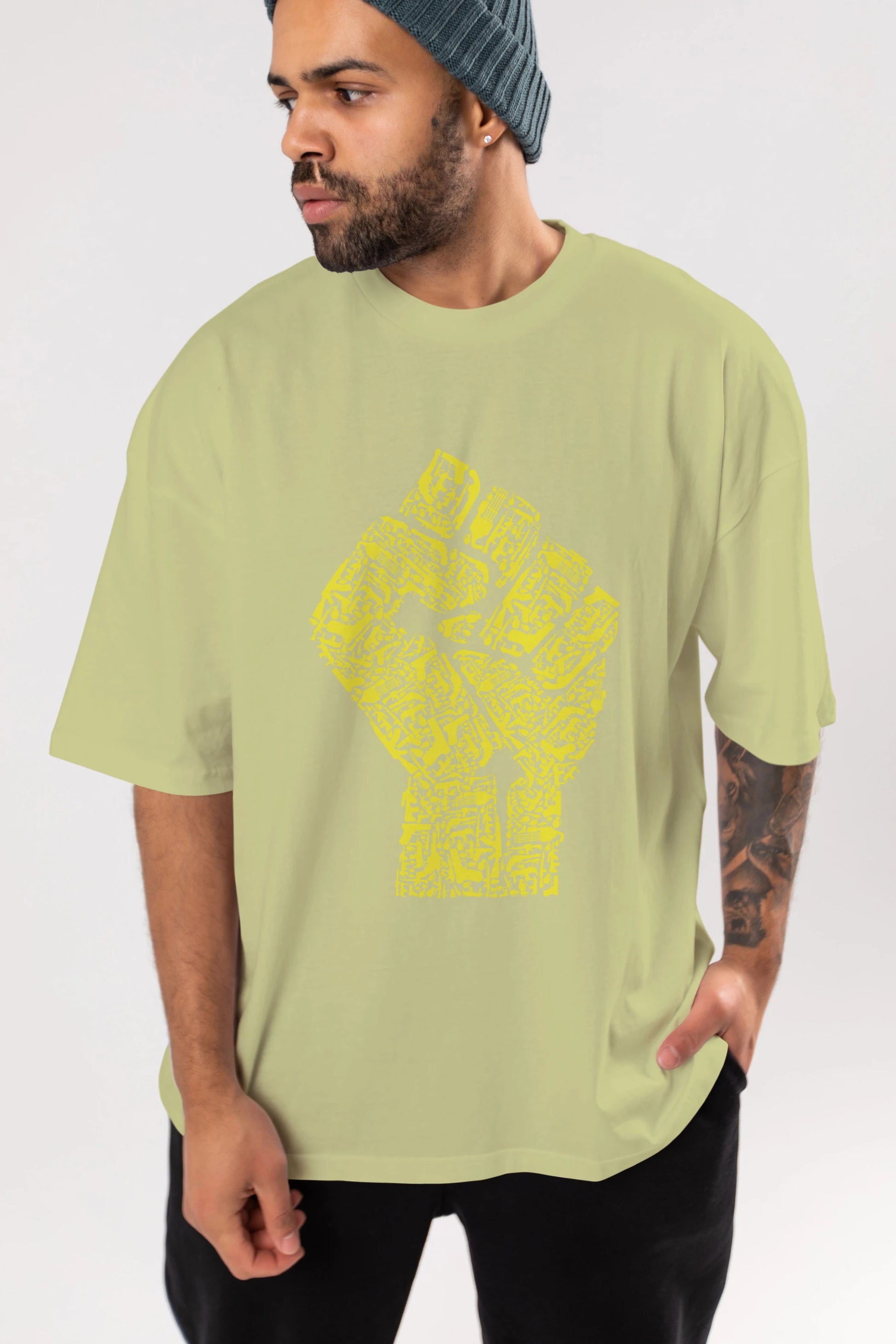 Hand Of Revolution Ön Baskılı Oversize t-shirt %100 pamuk Erkek Kadın Unisex