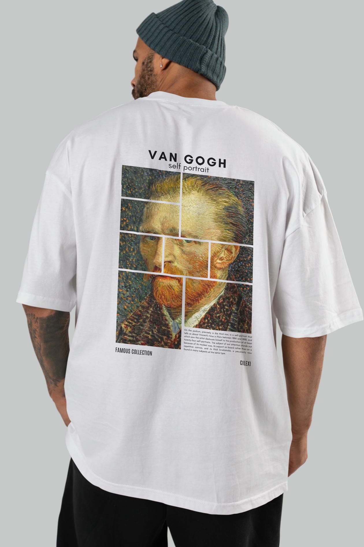 Van Gogh Self Portrait Arka Baskılı Oversize t-shirt Erkek Kadın Bisiklet Yaka Pamuk tişort
