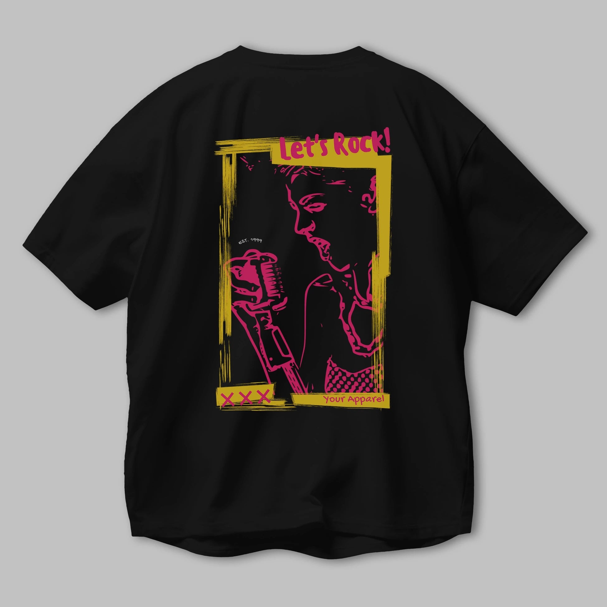 Let's Rock Yazılı Arka Baskılı Oversize t-shirt Erkek Kadın Unisex