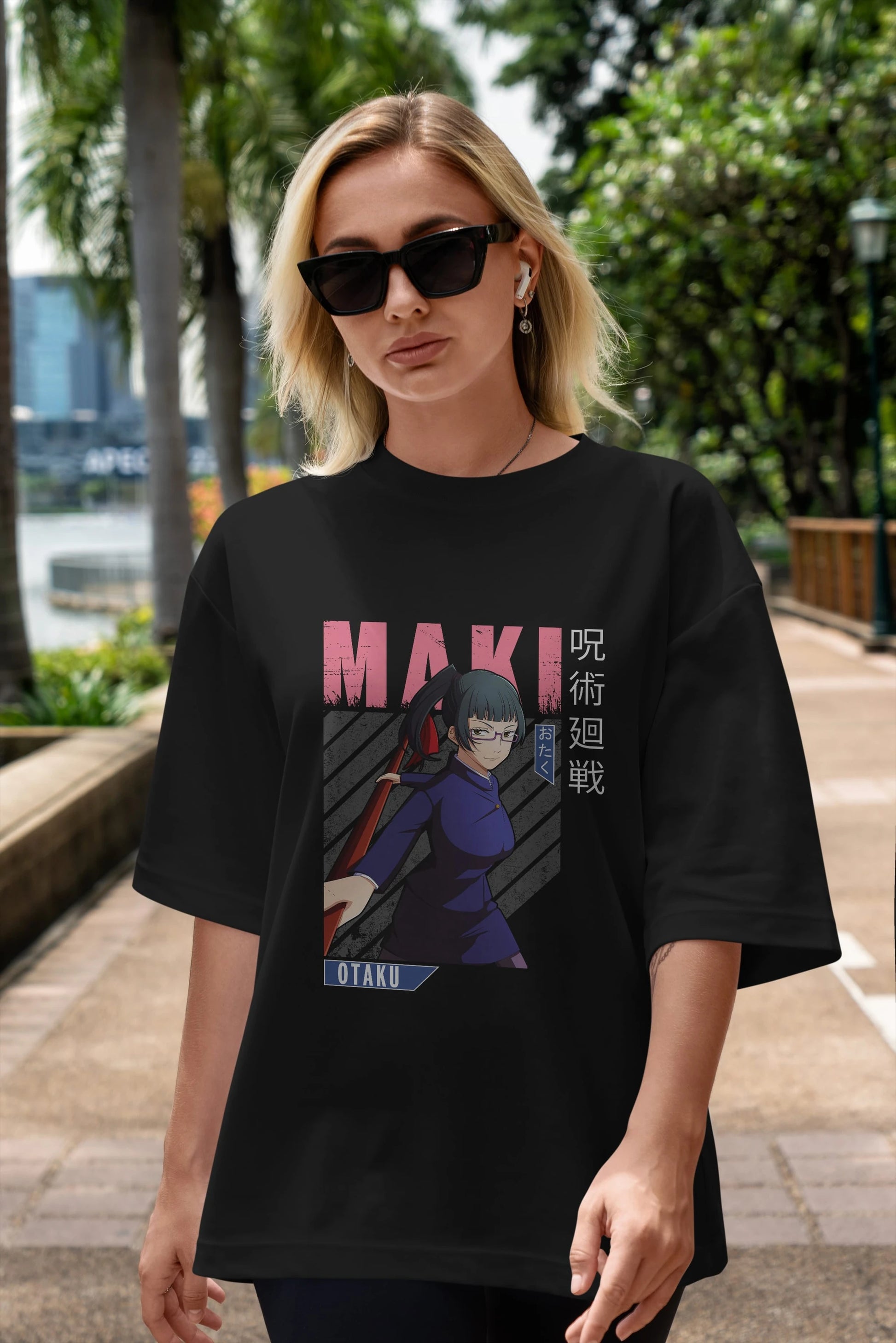 Maki Zenin CHAINSAWMAN Anime Ön Baskılı Oversize t-shirt %100 pamuk Erkek Kadın Unisex