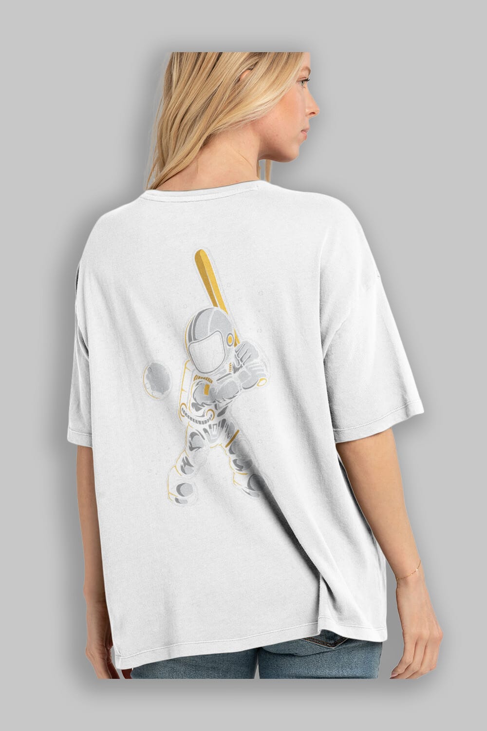 Astronaut Baseball Arka Baskılı Oversize t-shirt Erkek Kadın Unisex