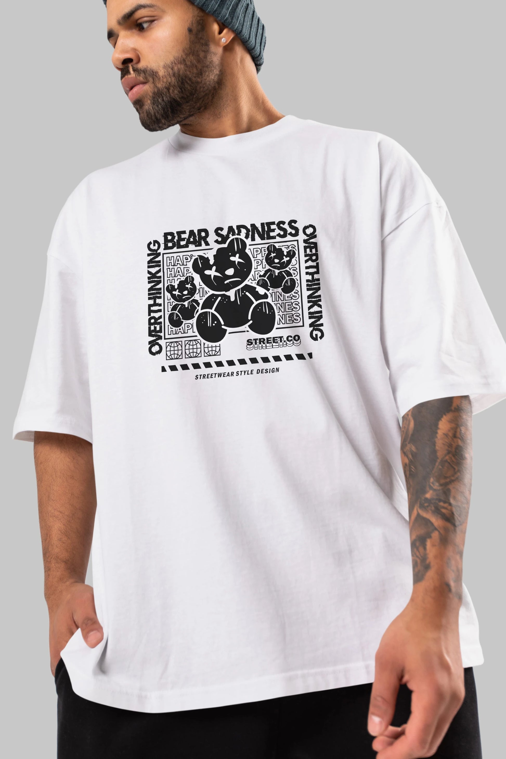 Bear Sadness 2 Ön Baskılı Oversize t-shirt Erkek Kadın Unisex