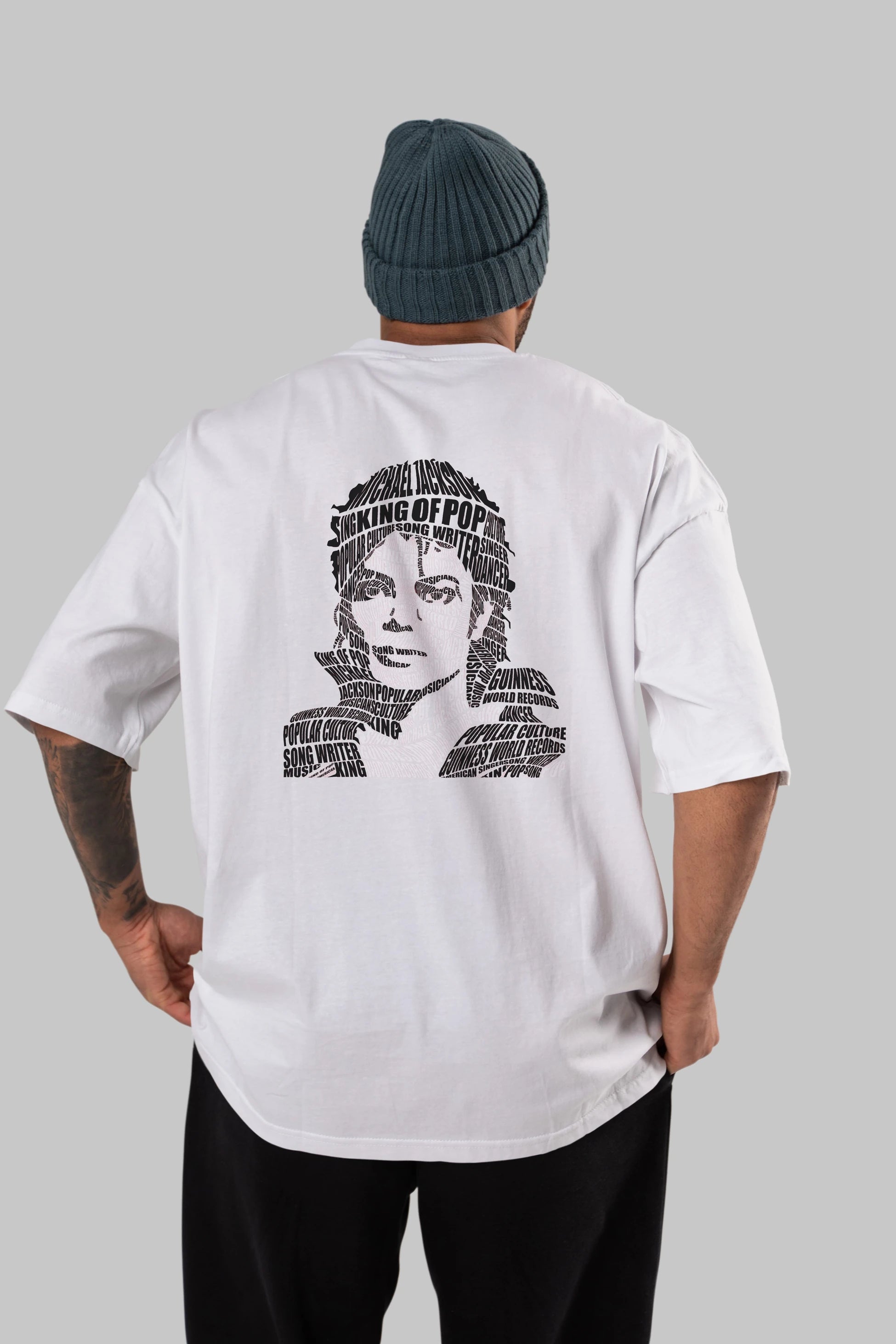 Michael Jackson Calligram Arka Baskılı Oversize t-shirt %100 pamuk Erkek Kadın Unisex