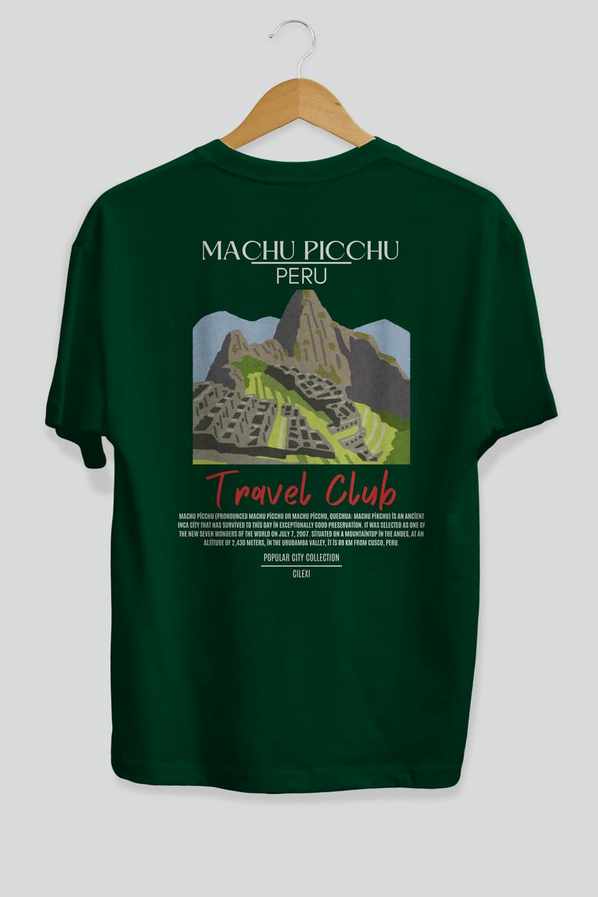 Machu Picchu Peru Arka Baskılı Oversize t-shirt Erkek Kadın Pamuk Bisiklet Yaka tişort