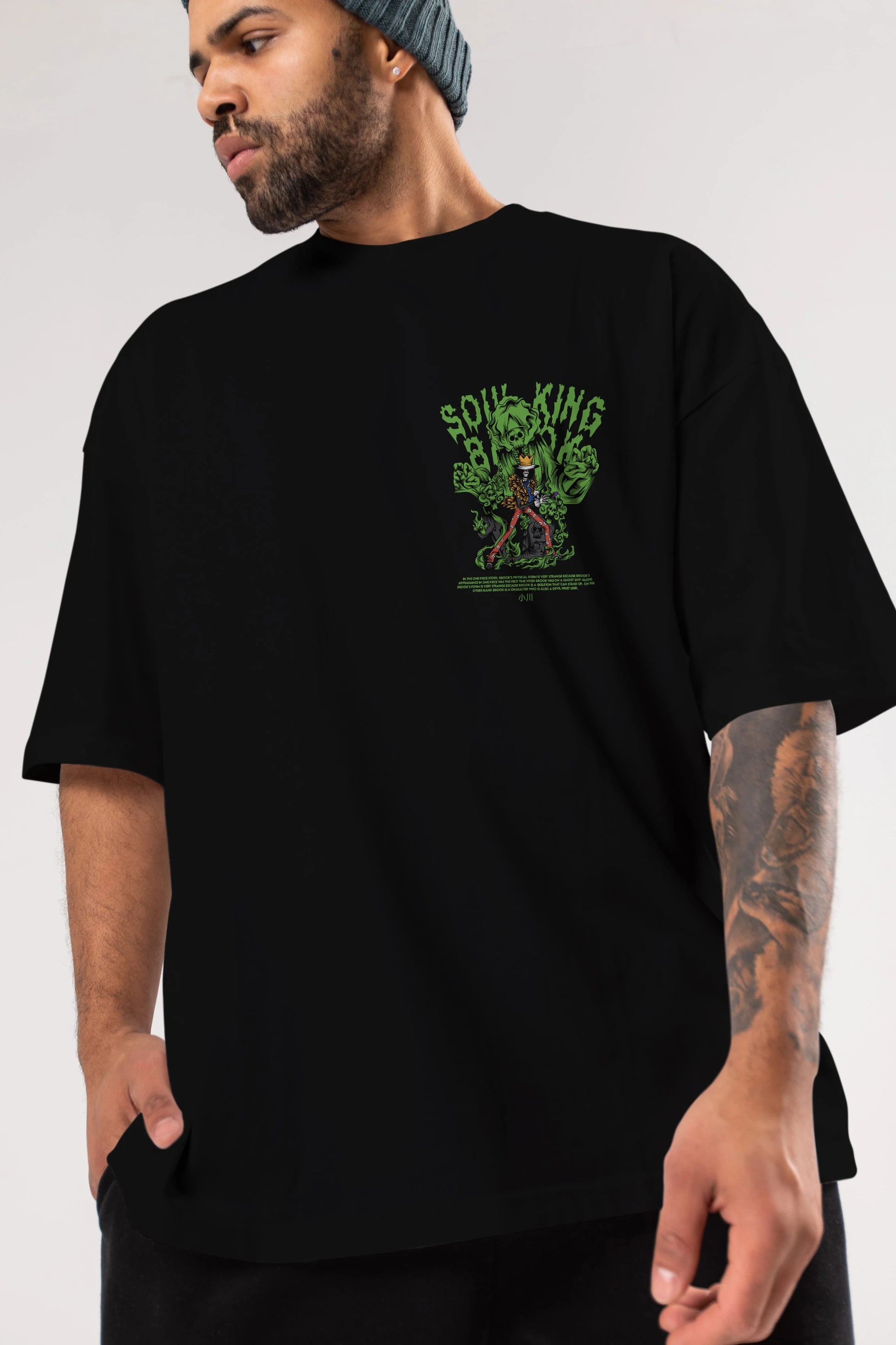 Soul King Brook Ön Sol Baskılı Oversize t-shirt Erkek Kadın Unisex %100 Pamuk Bisiklet Yaka tişort