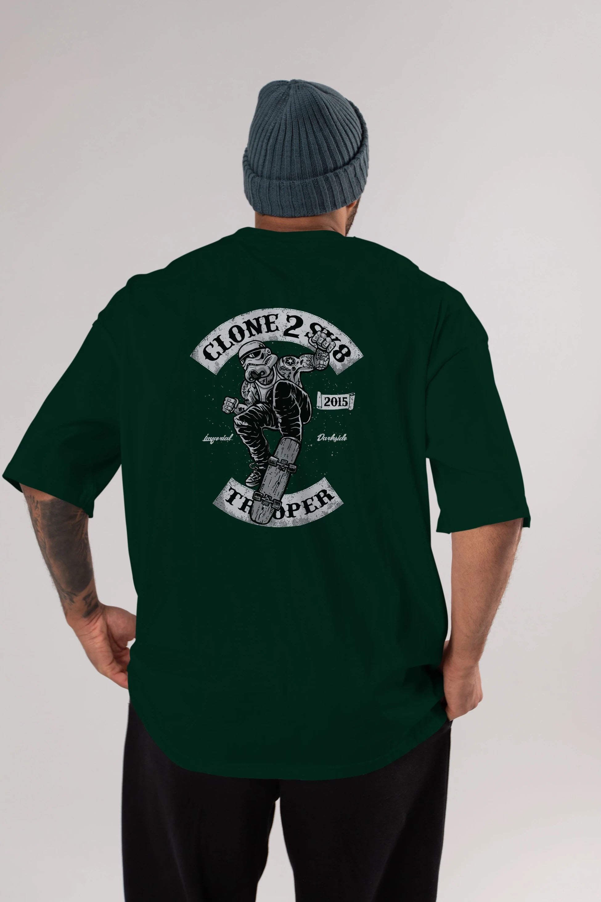 Clone 2 Sk8 Arka Baskılı Oversize t-shirt Erkek Kadın Unisex %100 Pamuk