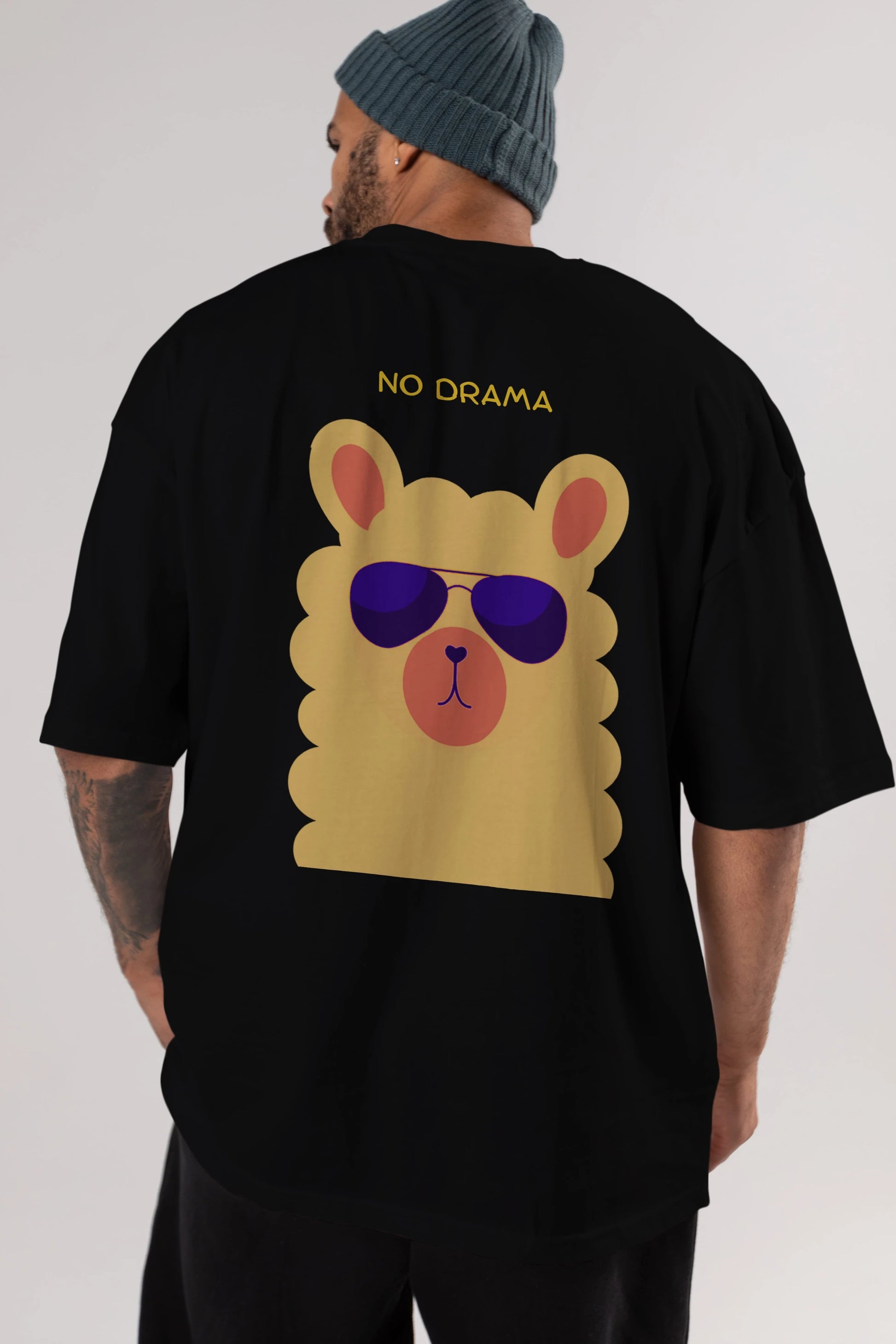 No Drama Yazılı Lama Arka Baskılı Oversize t-shirt Erkek Kadın Unisex