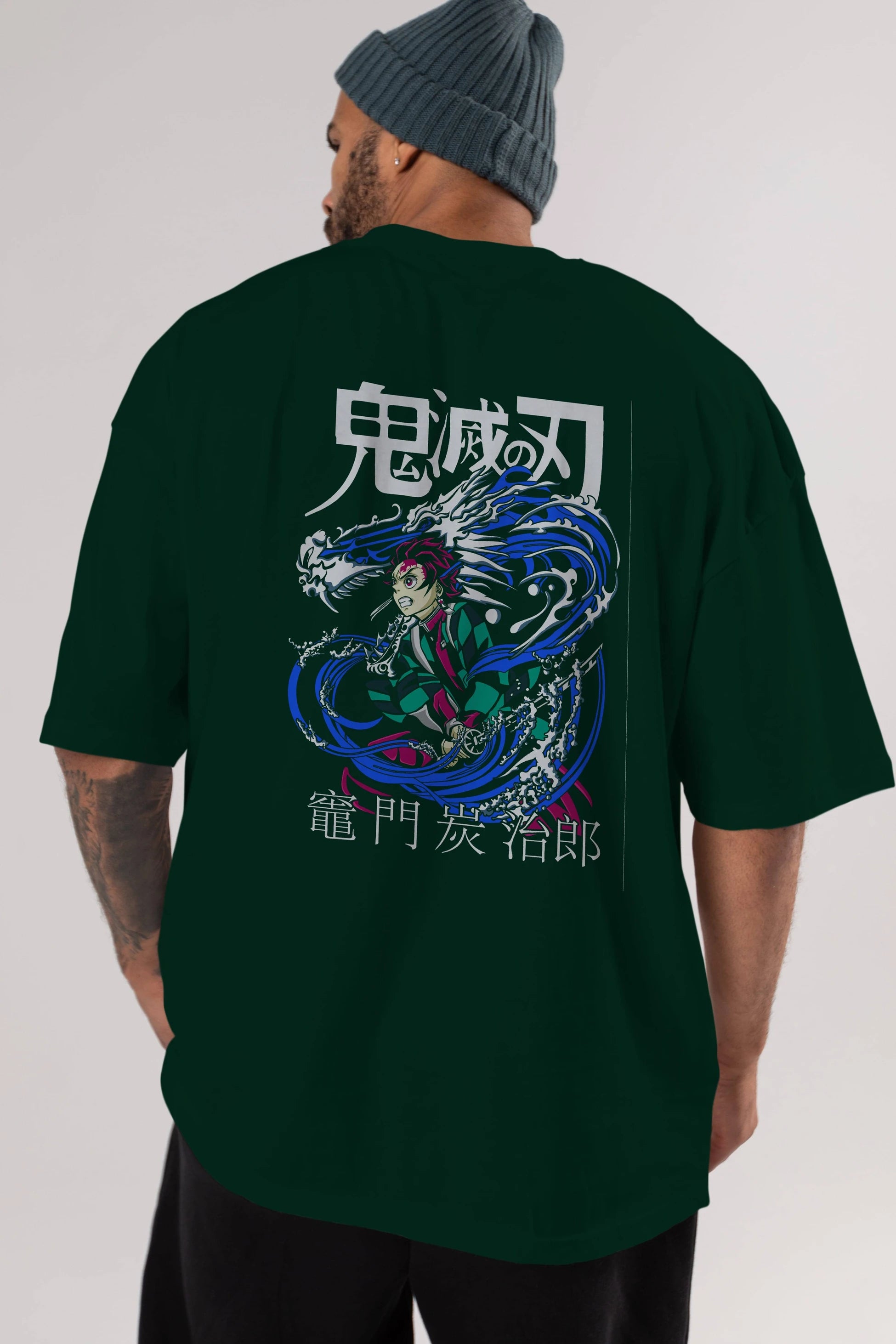 TANJIRO KAMADO 2 Anime Arka Baskılı Oversize t-shirt Erkek Kadın Unisex