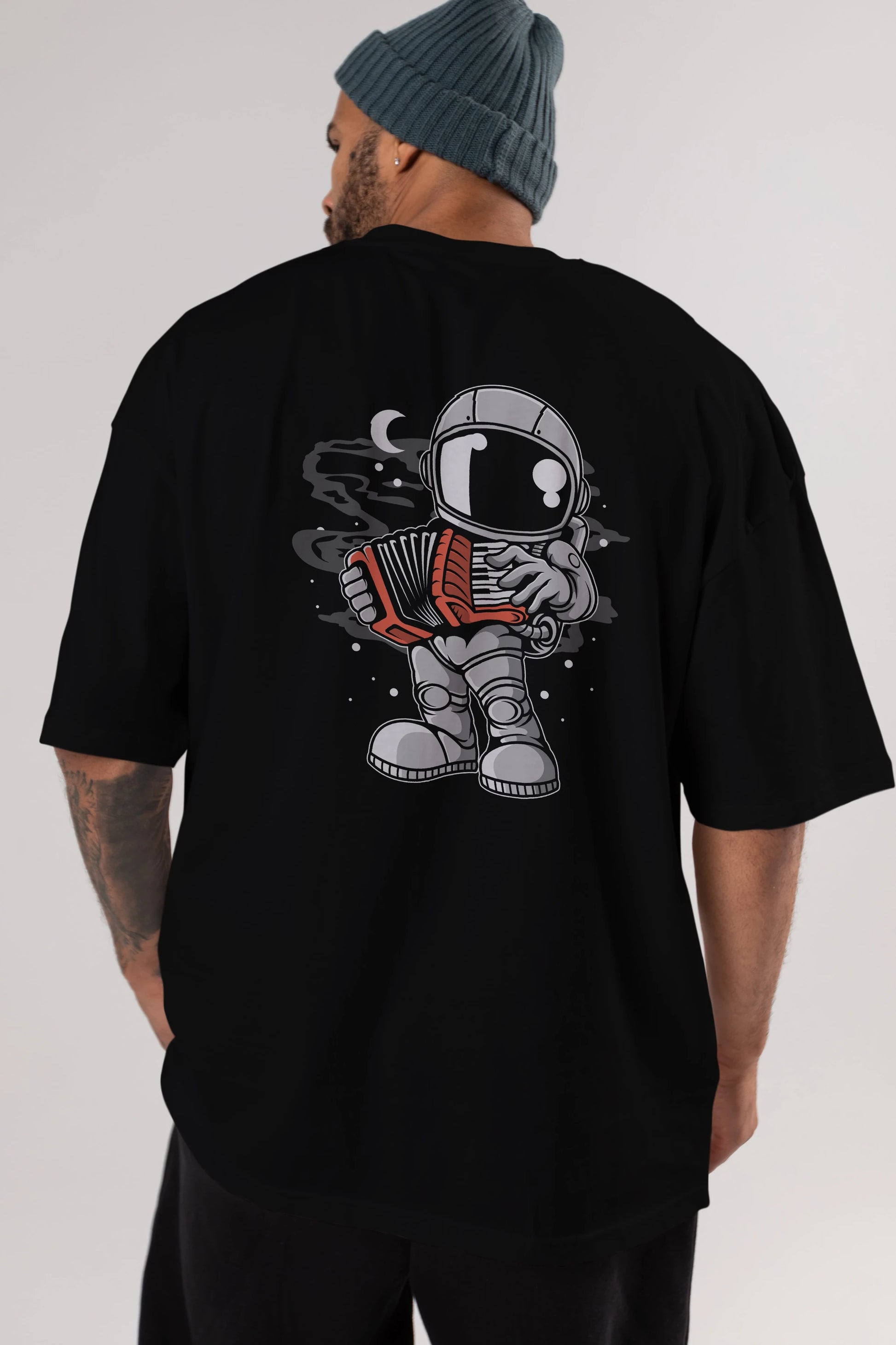 Astronaut Accordion Arka Baskılı Oversize t-shirt Erkek Kadın Unisex