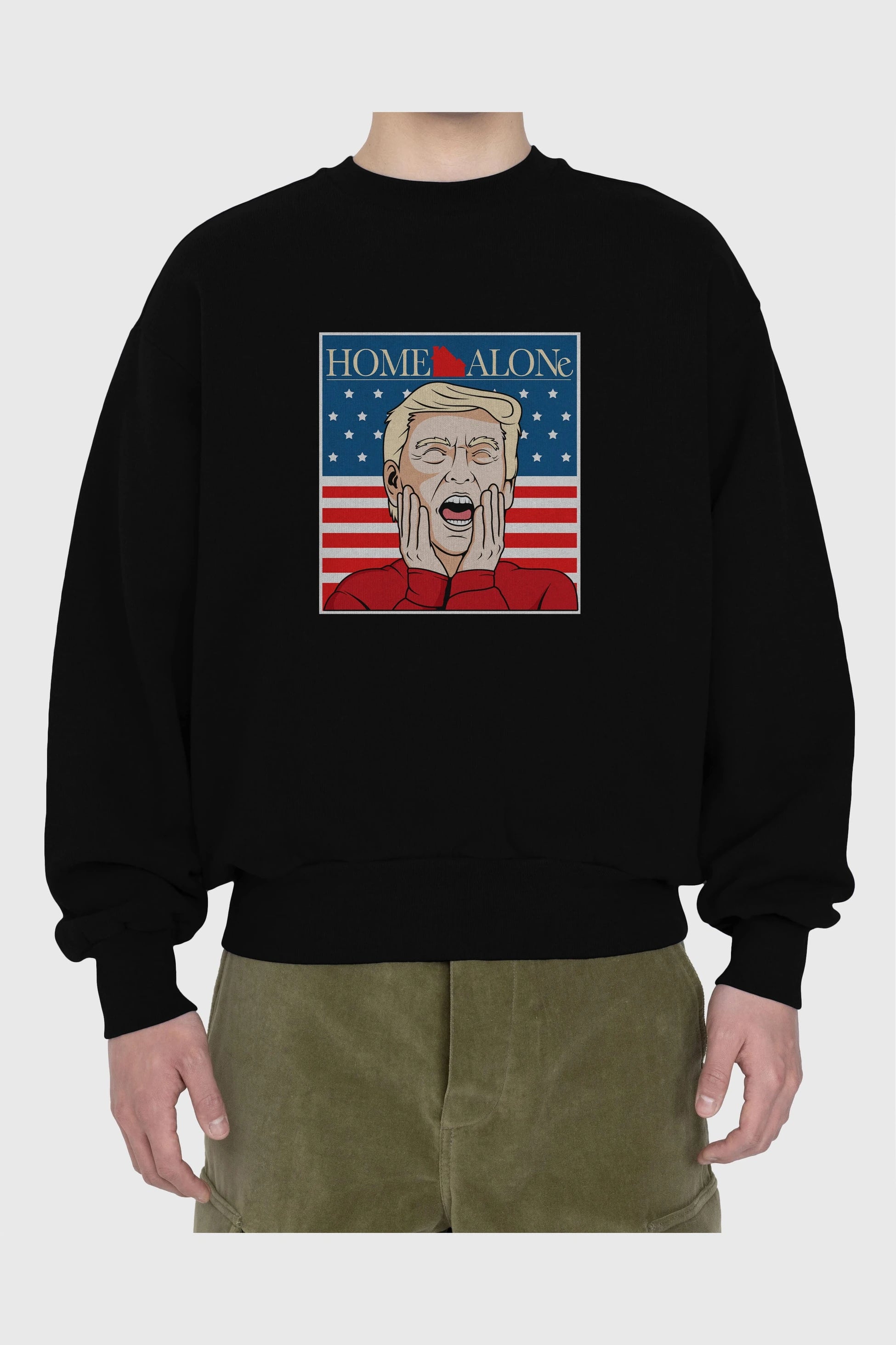 Home Alone Trump Ön Baskılı Oversize Sweatshirt Erkek Kadın Unisex