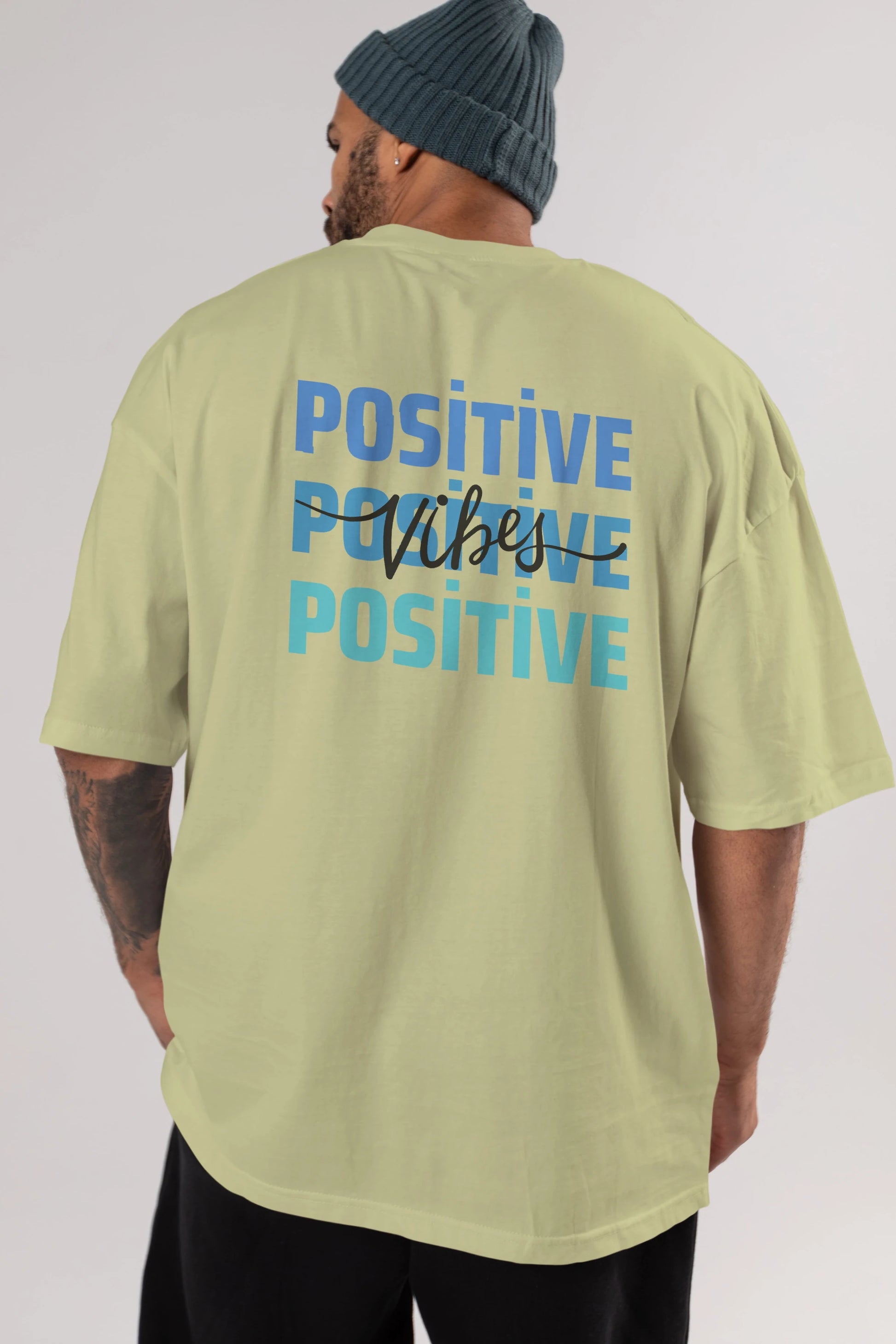 Positive Vibes 2 Arka Baskılı Oversize t-shirt Erkek Kadın Unisex