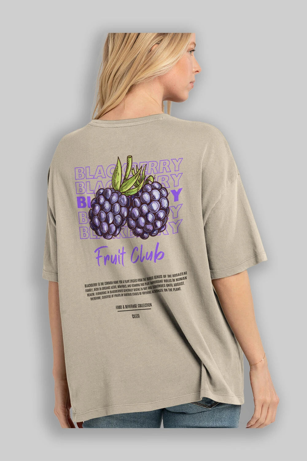 Blackberry Arka Baskılı Oversize t-shirt Erkek Kadın Pamuk Bisiklet Yaka tişort
