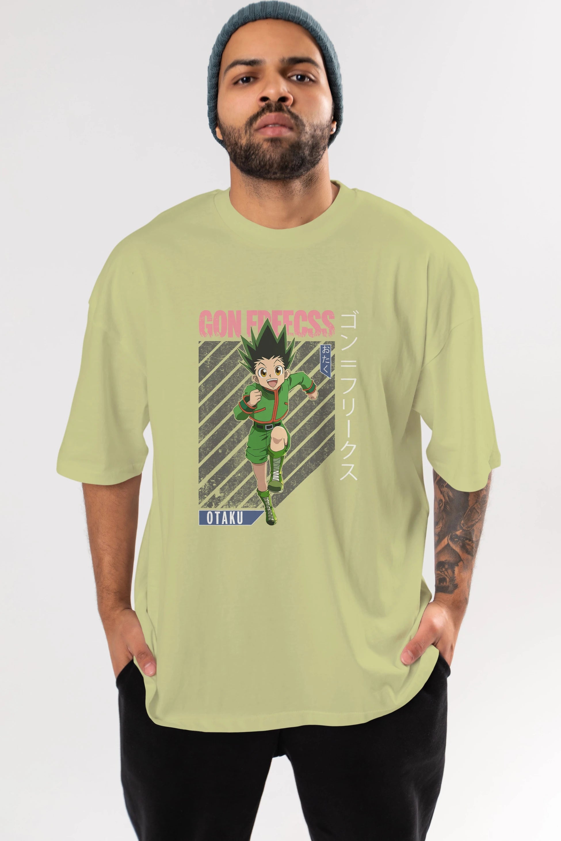 Gon Freecss HUNTER X HUNTER Anime Ön Baskılı Oversize t-shirt %100 pamuk Erkek Kadın Unisex