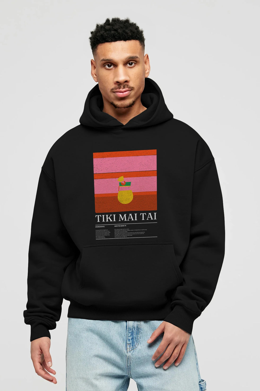 Tiki Mai Tai Kokteyl ön Baskılı Hoodie Oversize Kapüşonlu Sweatshirt Erkek Kadın