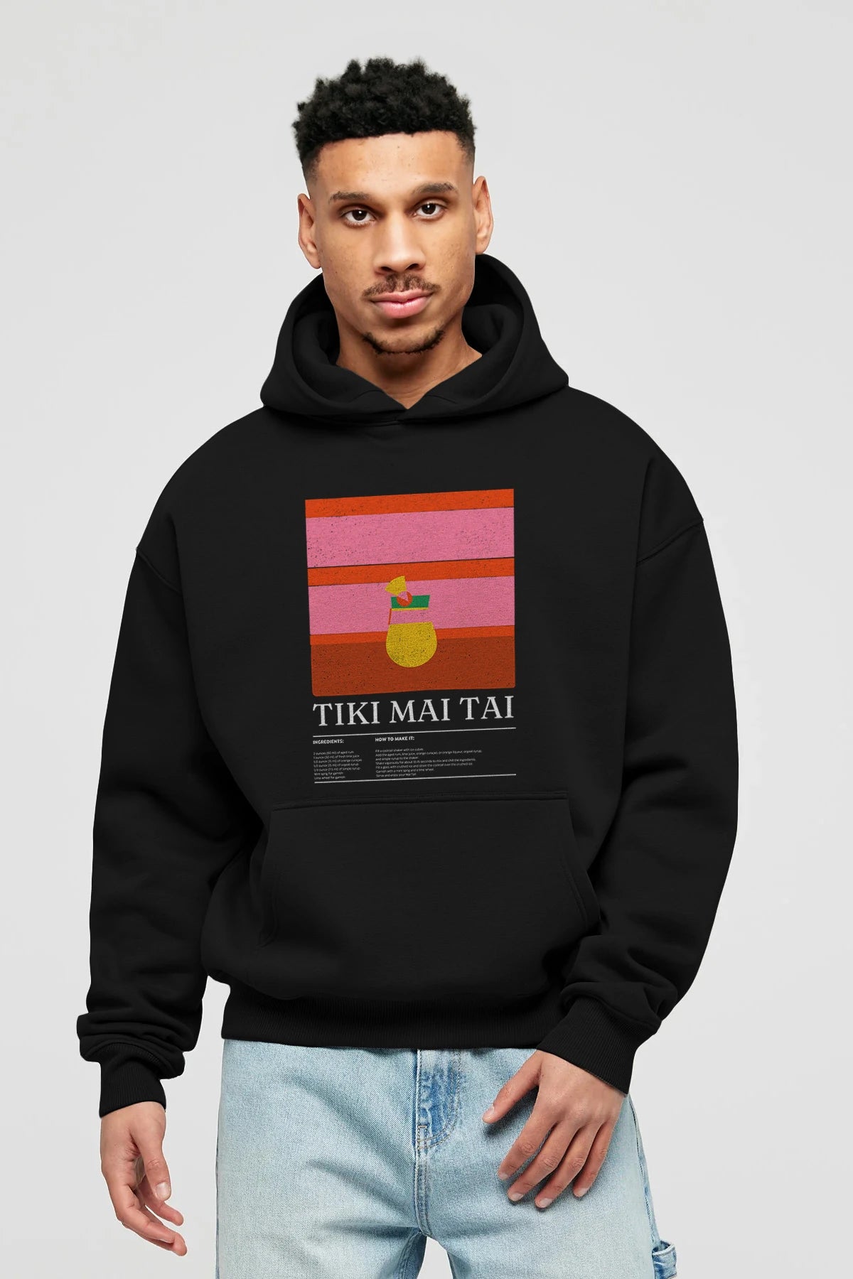 Tiki Mai Tai Kokteyl ön Baskılı Hoodie Oversize Kapüşonlu Sweatshirt Erkek Kadın