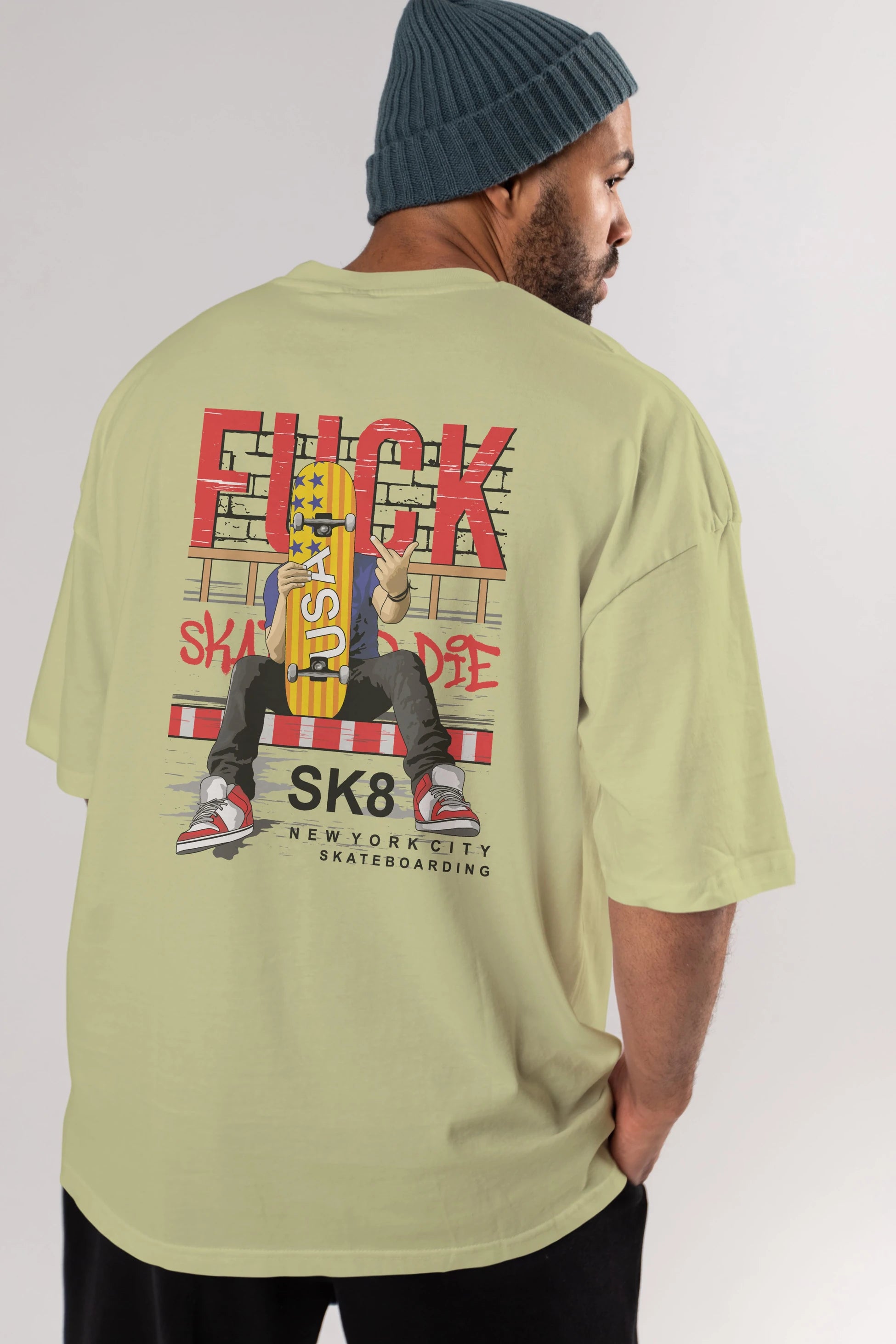 Skate or Die Arka Baskılı Oversize t-shirt Erkek Kadın Unisex