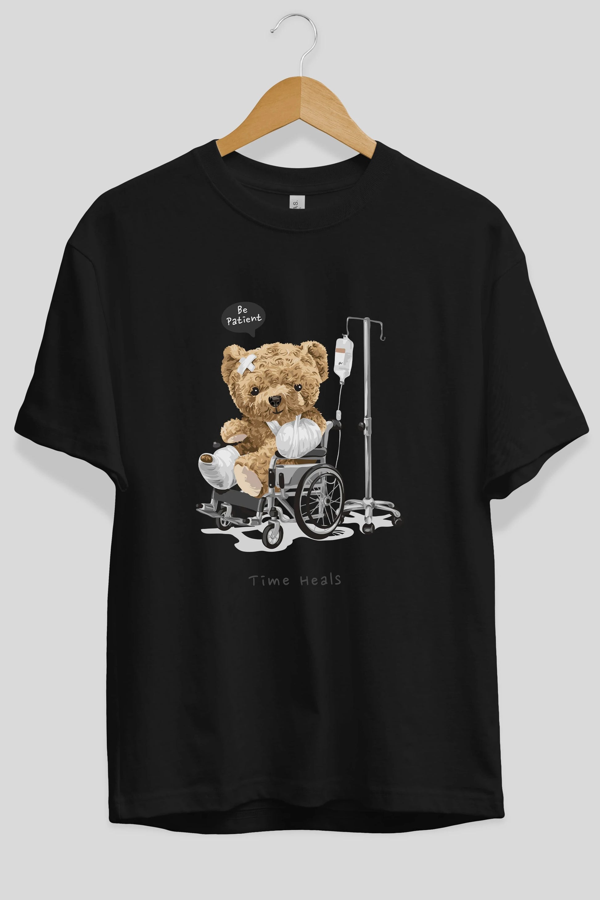 Teddy Bear Time Heals Ön Baskılı Oversize t-shirt Erkek Kadın Unisex %100 Pamuk
