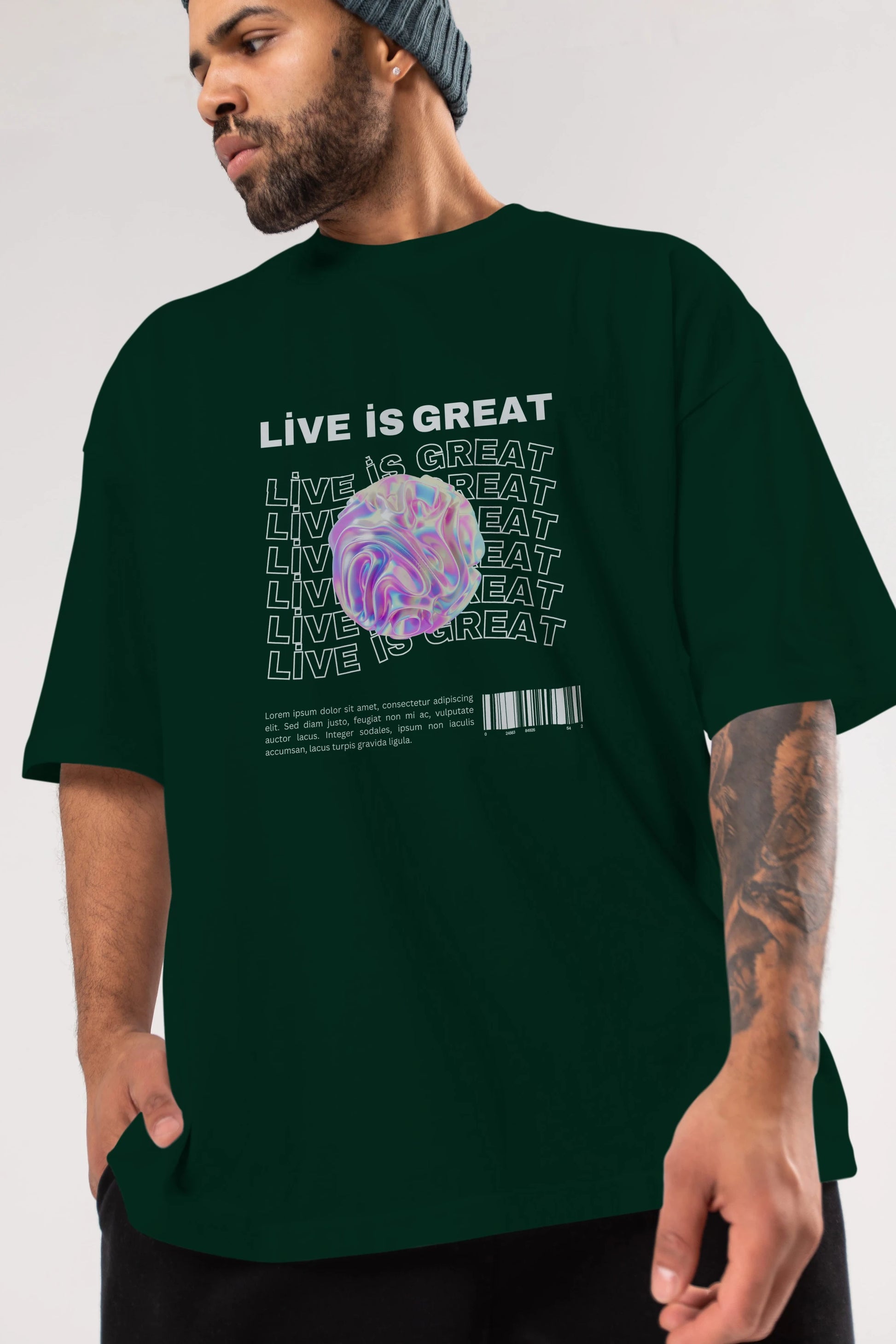 Live is Great Yazılı Ön Baskılı Oversize t-shirt Erkek Kadın Unisex