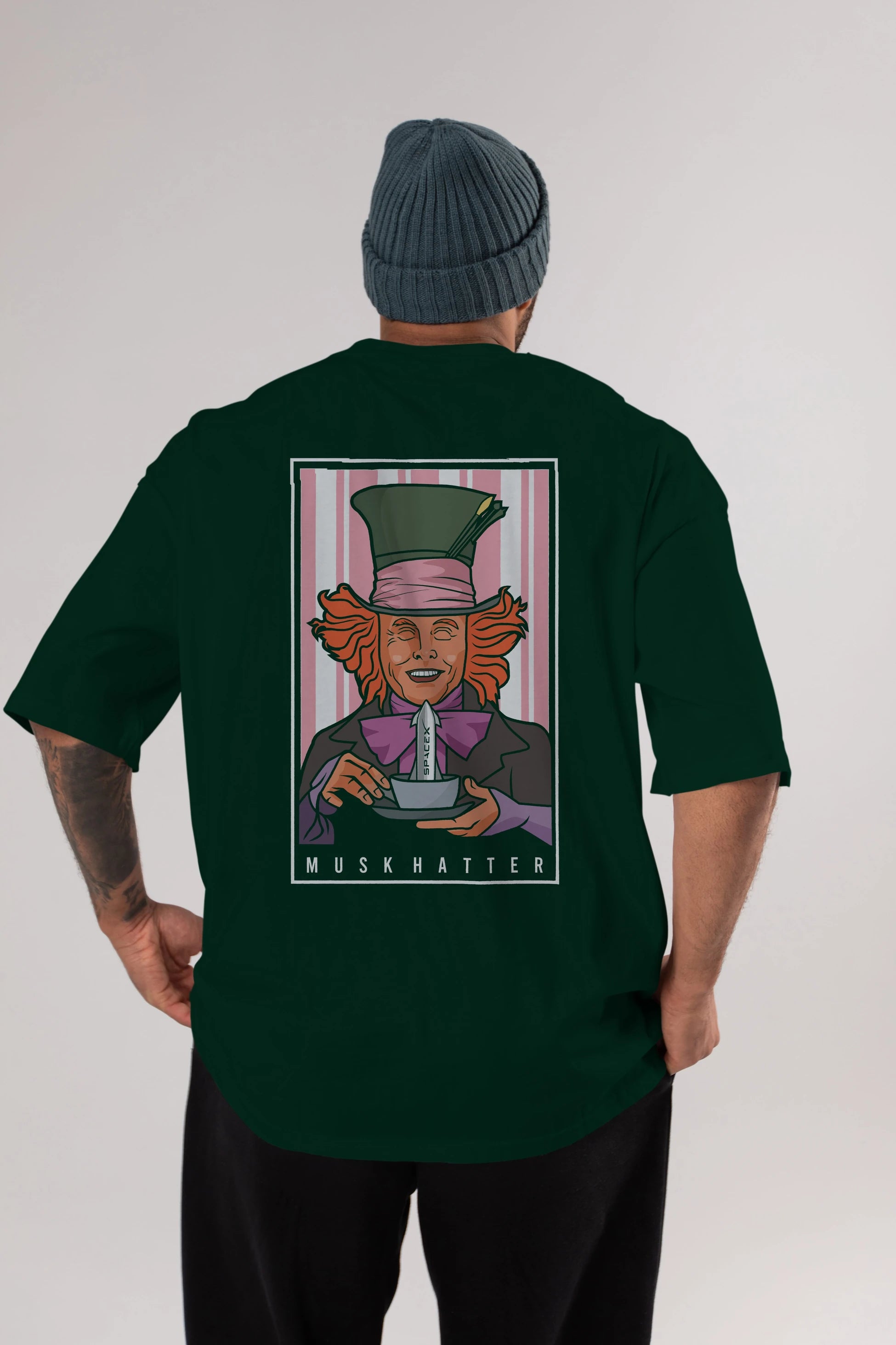Mad Hatter Elon Musk Arka Baskılı Oversize t-shirt Erkek Kadın Unisex %100 Pamuk tişort
