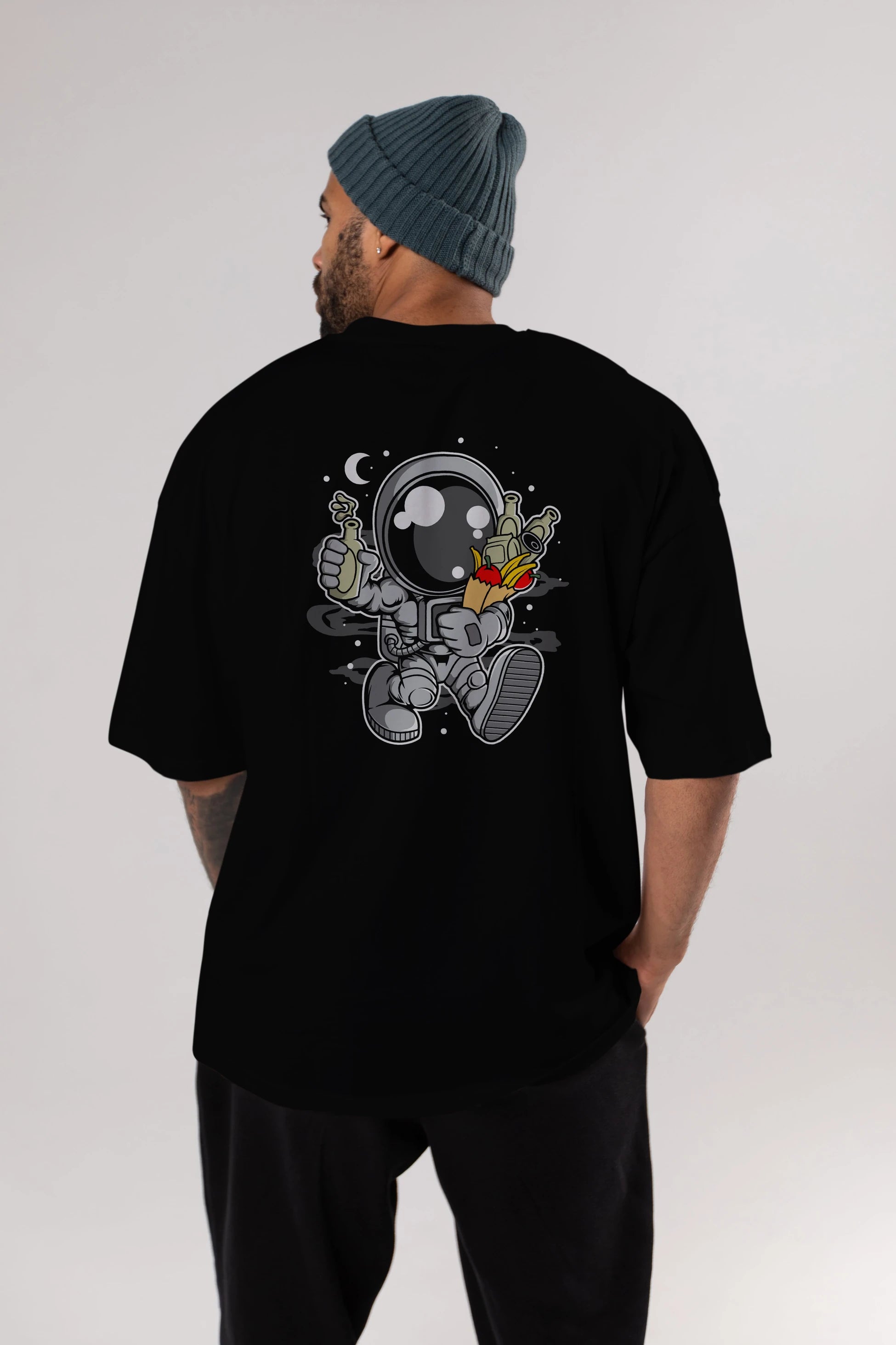 Astronaut Grochery Arka Baskılı Oversize t-shirt Erkek Kadın Unisex