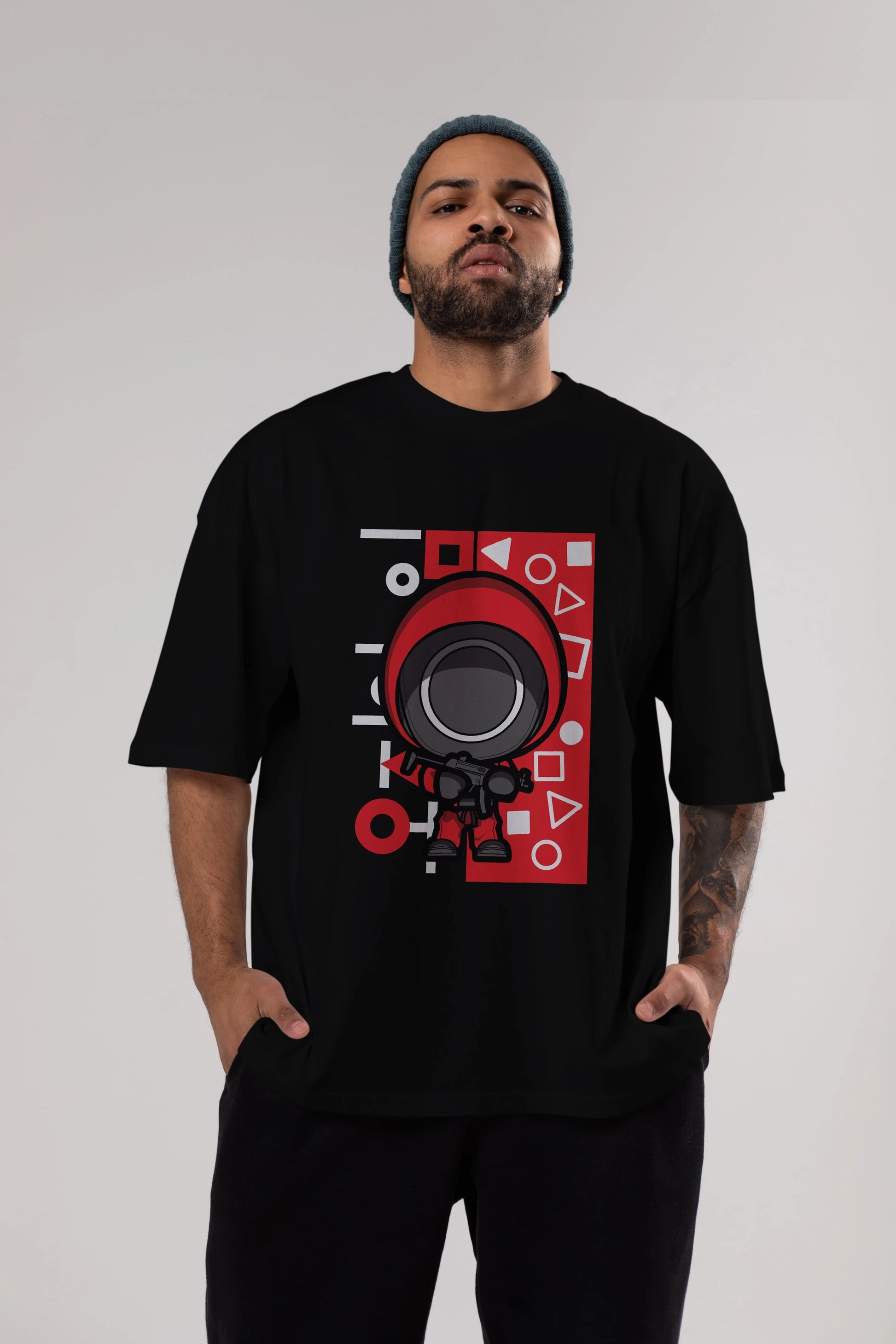 Squid Game (4) Ön Baskılı Oversize t-shirt Erkek Kadın Unisex %100 Pamuk Bisiklet Yaka tişort