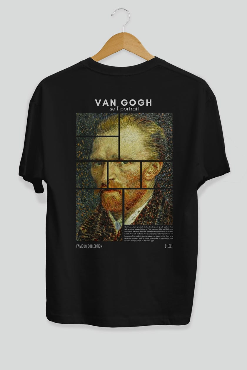 Van Gogh Self Portrait Arka Baskılı Oversize t-shirt Erkek Kadın Bisiklet Yaka Pamuk tişort