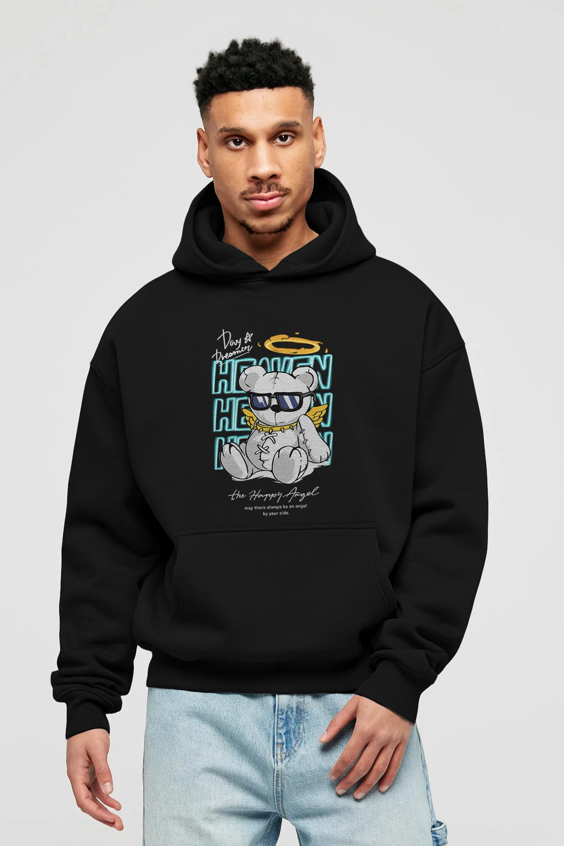 Heaven Bear Ön Baskılı Hoodie Oversize Kapüşonlu Sweatshirt Erkek Kadın Unisex