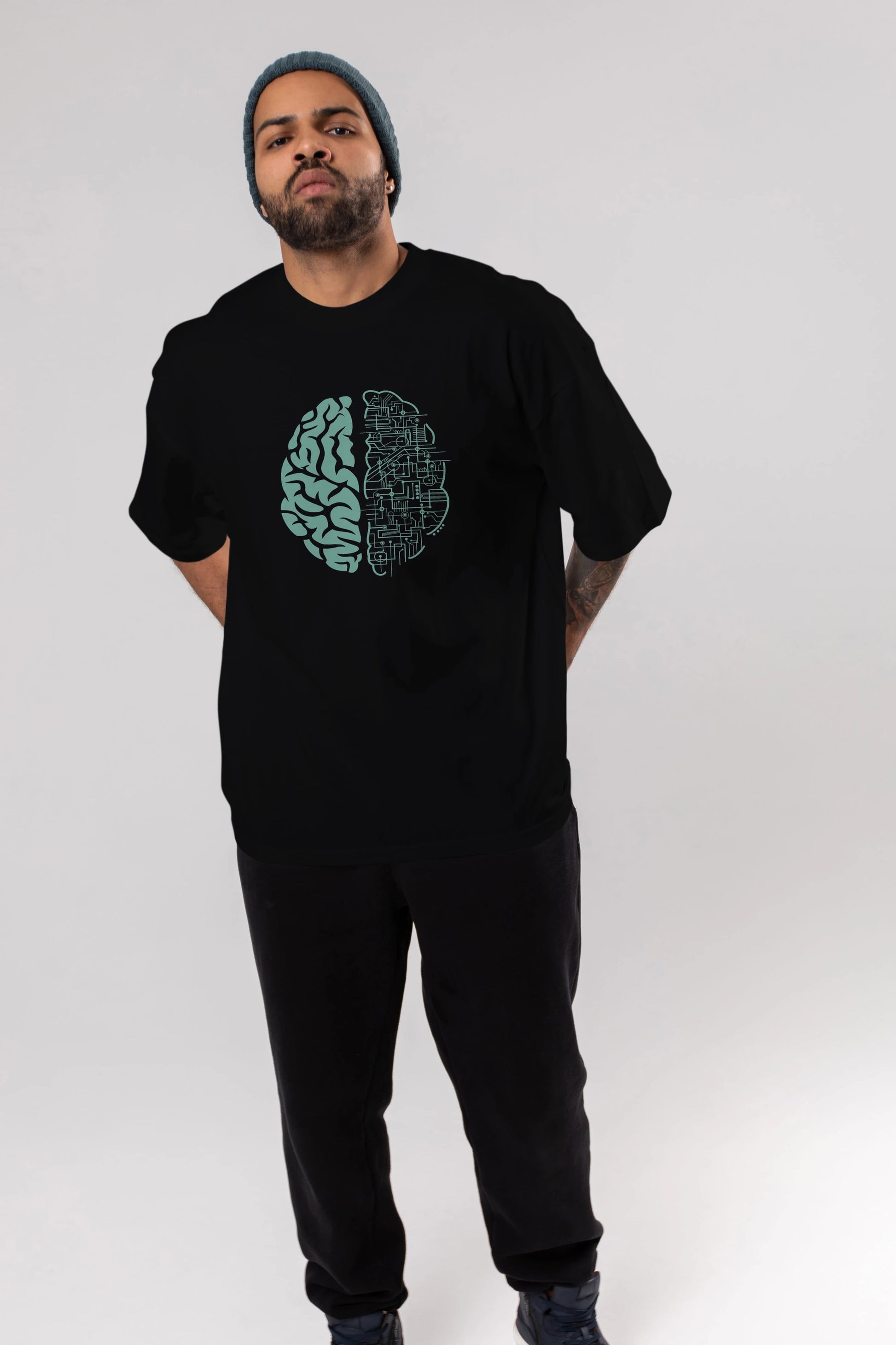 Electric Brain Ön Baskılı Oversize t-shirt %100 pamuk Erkek Kadın Unisex