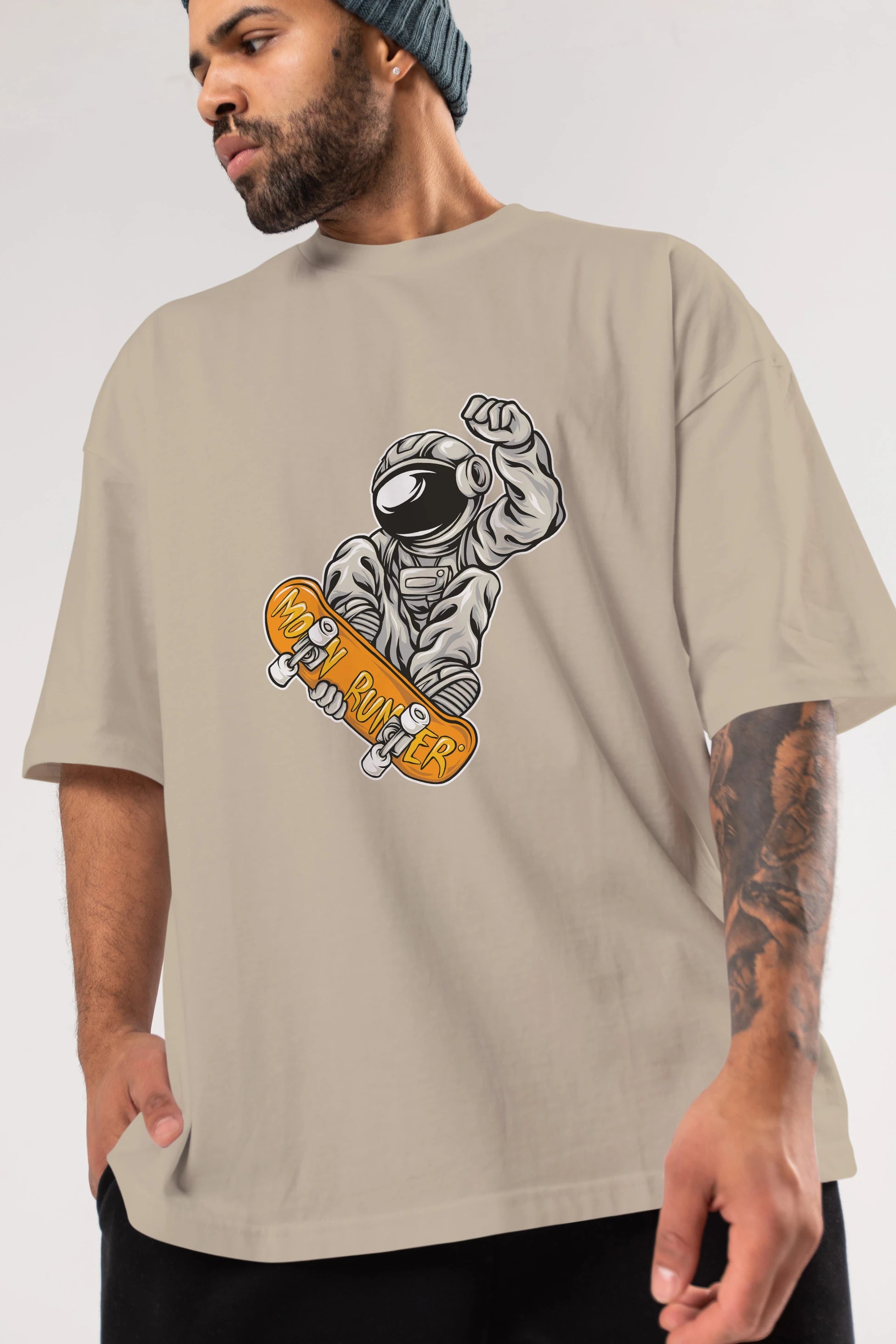 Moon Runner Ön Baskılı Oversize t-shirt Erkek Kadın Unisex