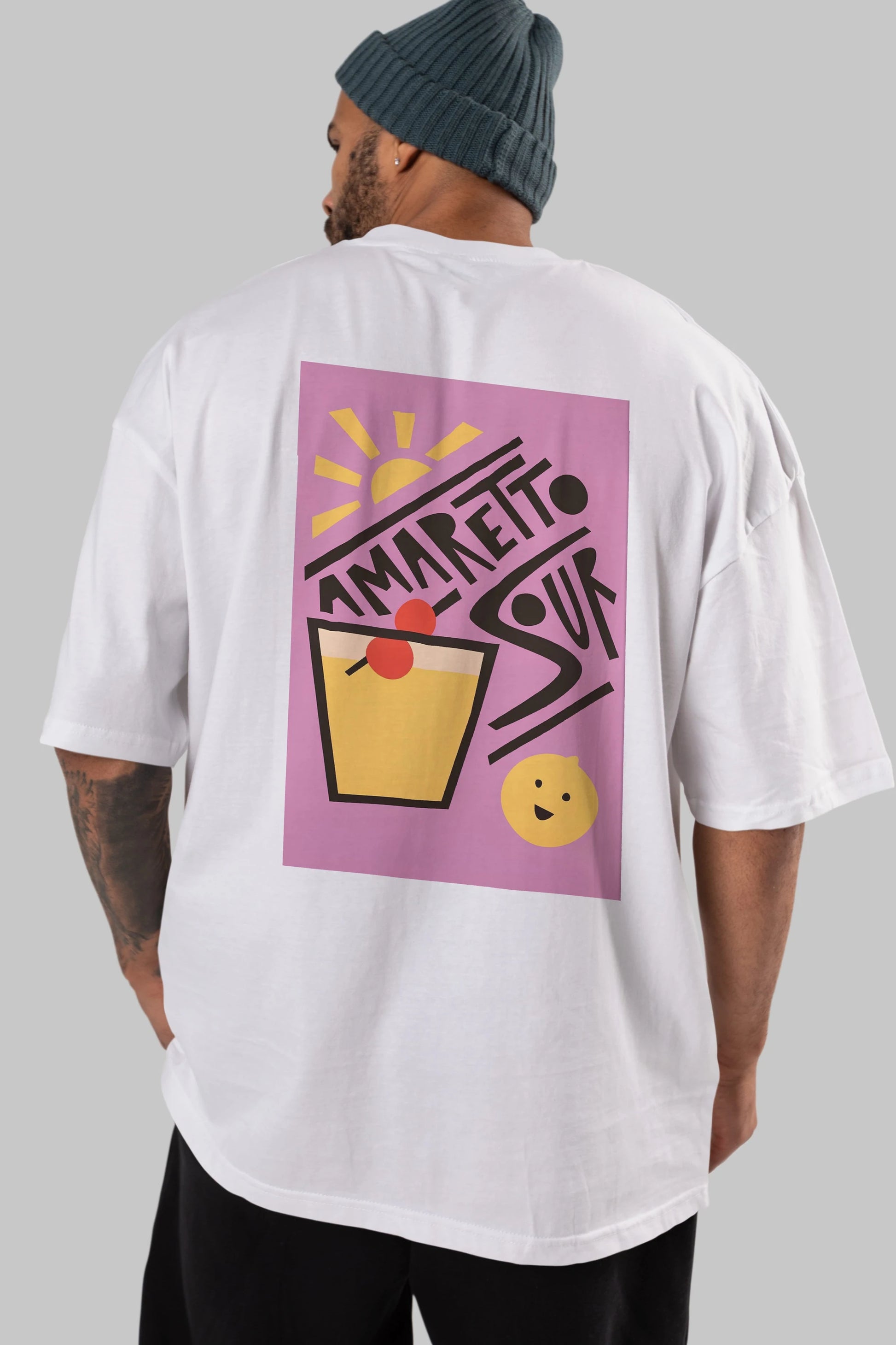 Amaretto Sour Arka Baskılı Oversize t-shirt Erkek Kadın Unisex %100 Pamuk Bisiklet Yaka tişort