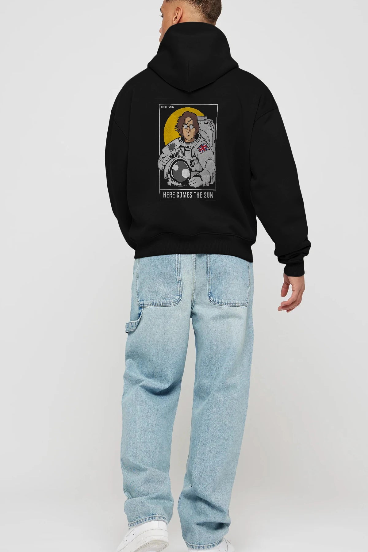 John Lennon Astronot Arka Baskılı Hoodie Oversize Kapüşonlu Sweatshirt Erkek Kadın Unisex