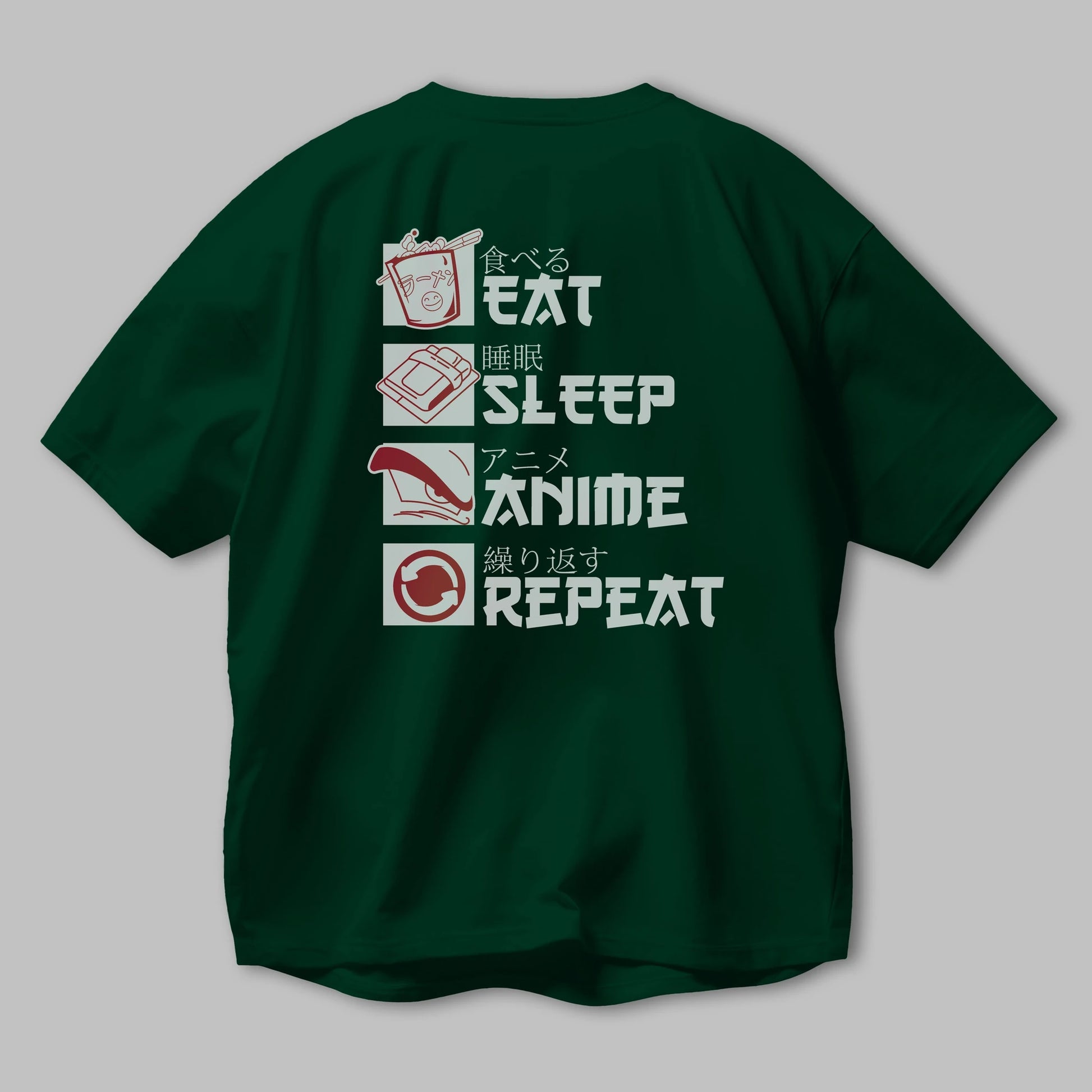 Eat, Sleep, Anime, Repeat Anime Arka Baskılı Oversize t-shirt Erkek Kadın Unisex
